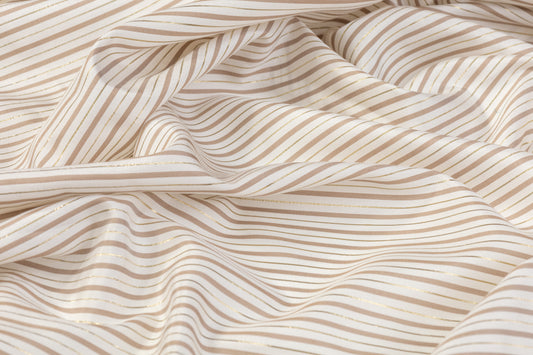 Metallic Striped Silk Habotai - White / Taupe / Gold