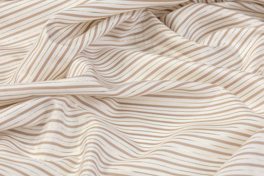 Metallic Striped Silk Habotai - White / Taupe / Gold