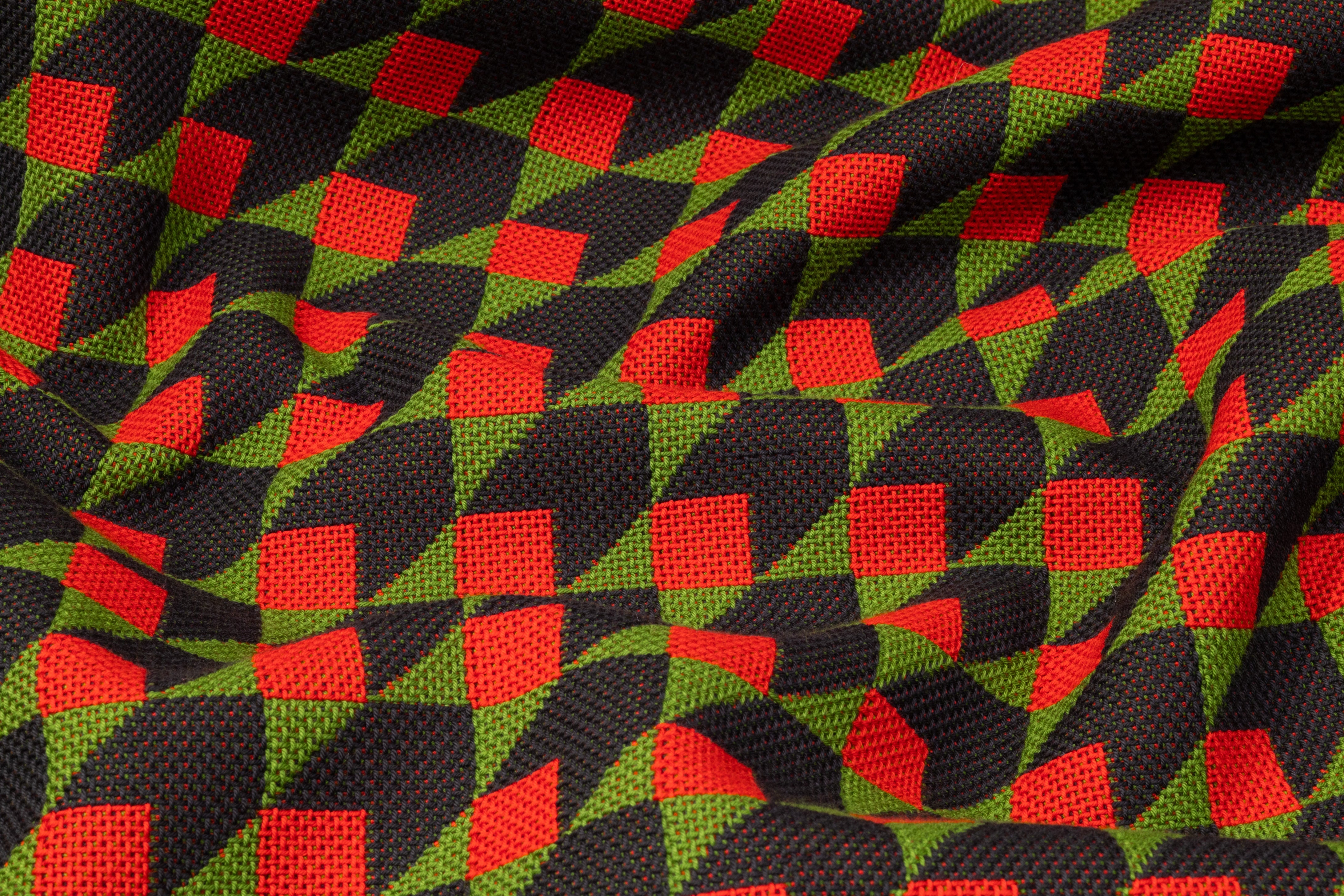 Geometric Italian Cotton Brocade - Red / Green / Navy