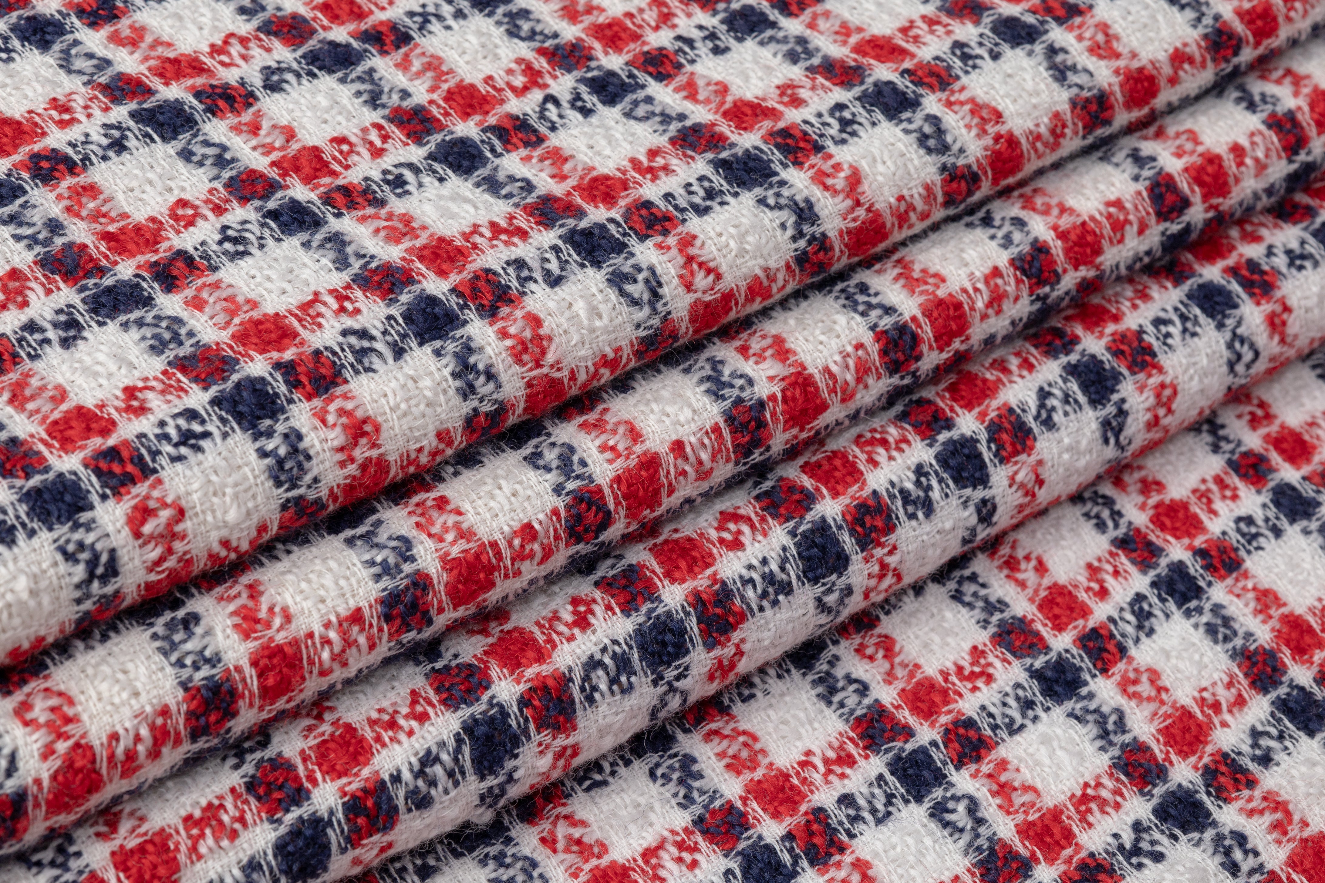 Checked Italian Wool Tweed - Red / Navy / White