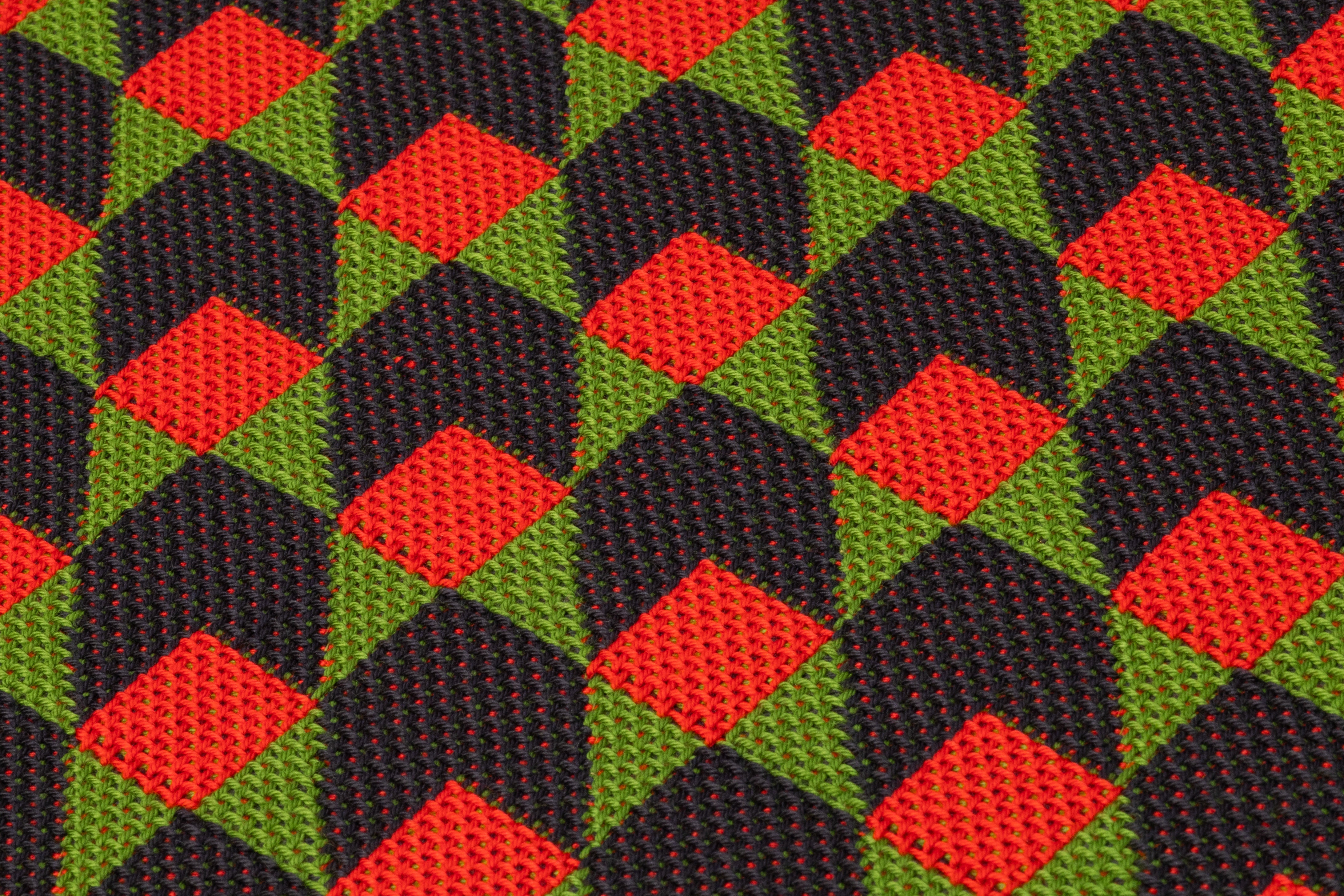 Geometric Italian Cotton Brocade - Red / Green / Navy