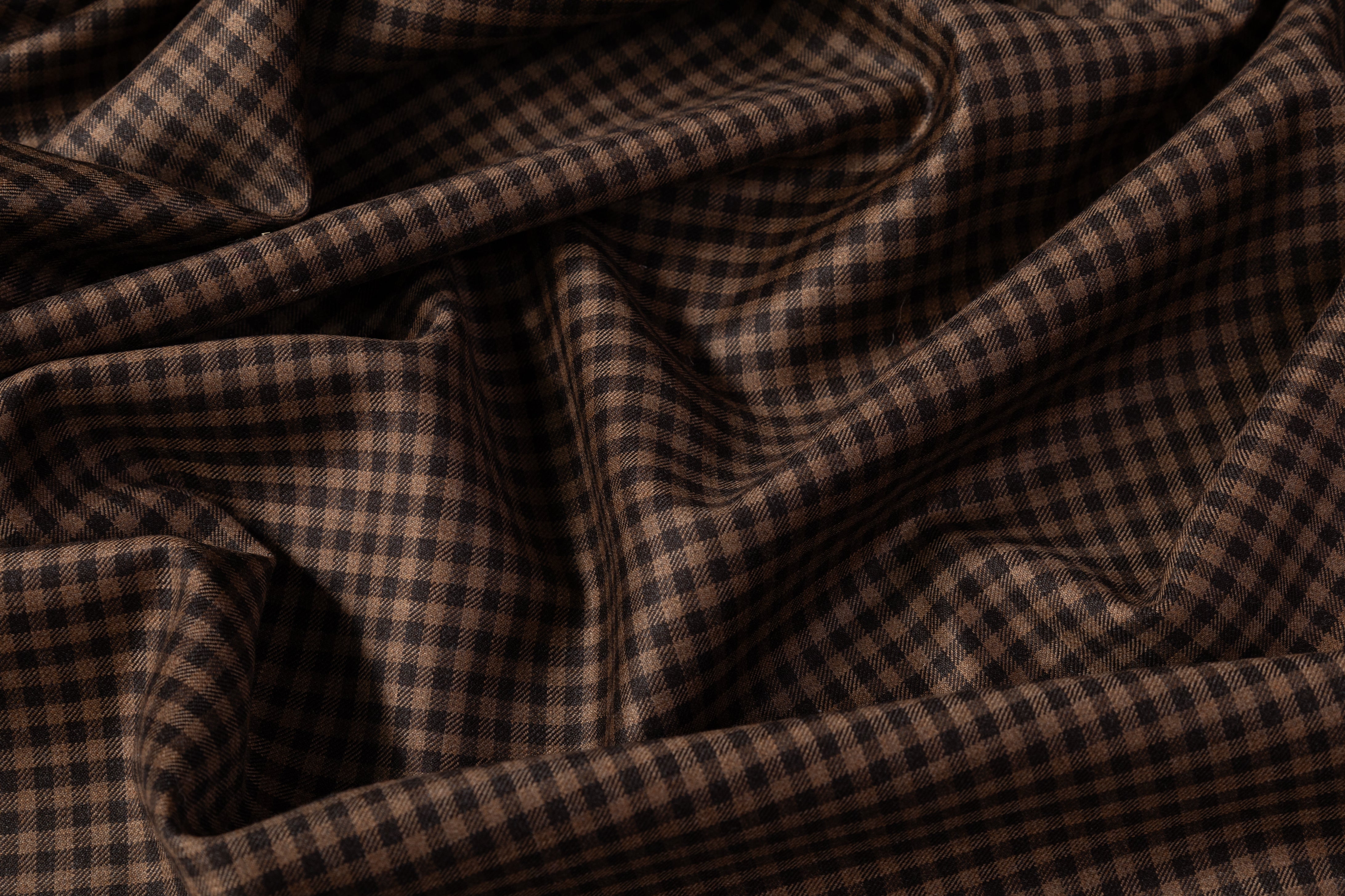 Reda - Gingham Checked Super 130's Italian Wool Suiting - Brown