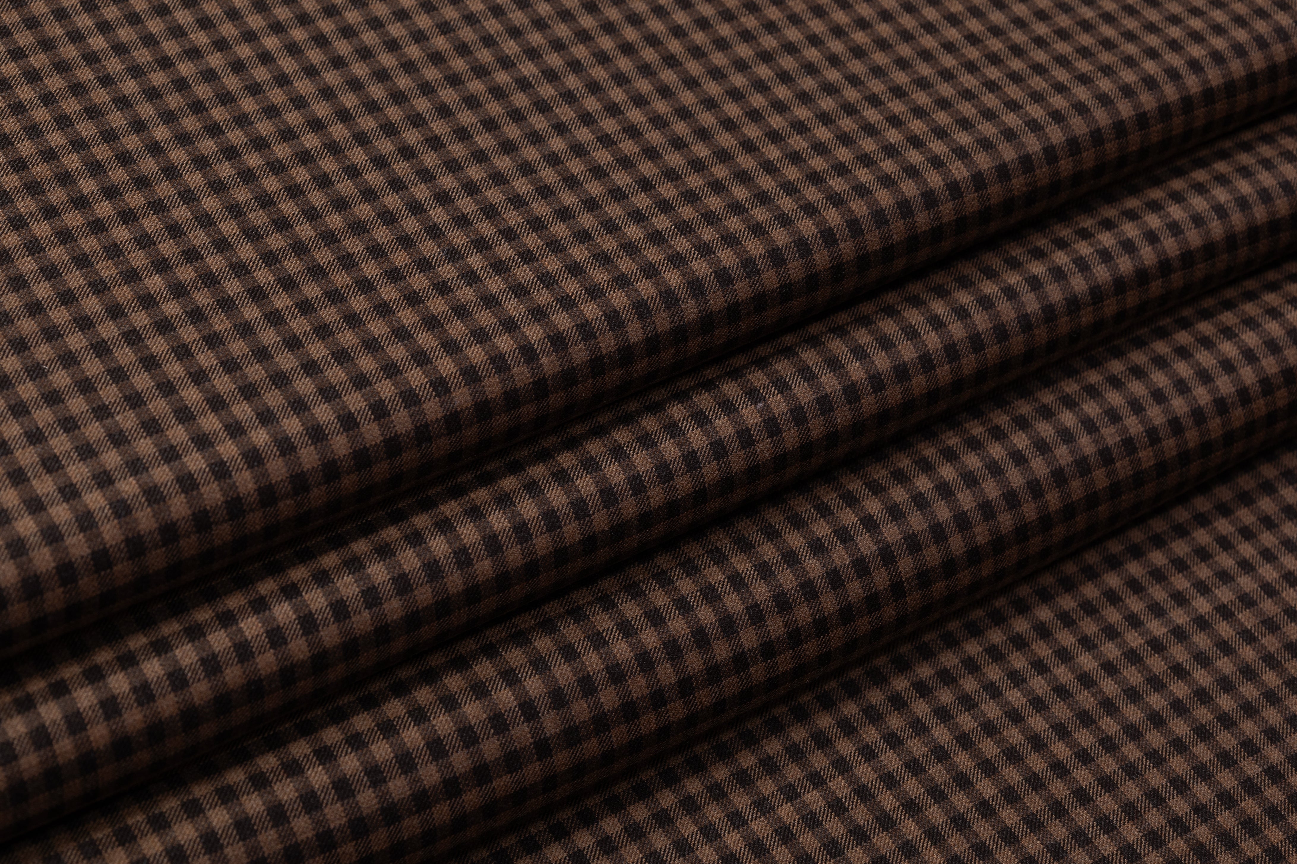 Reda - Gingham Checked Super 130's Italian Wool Suiting - Brown