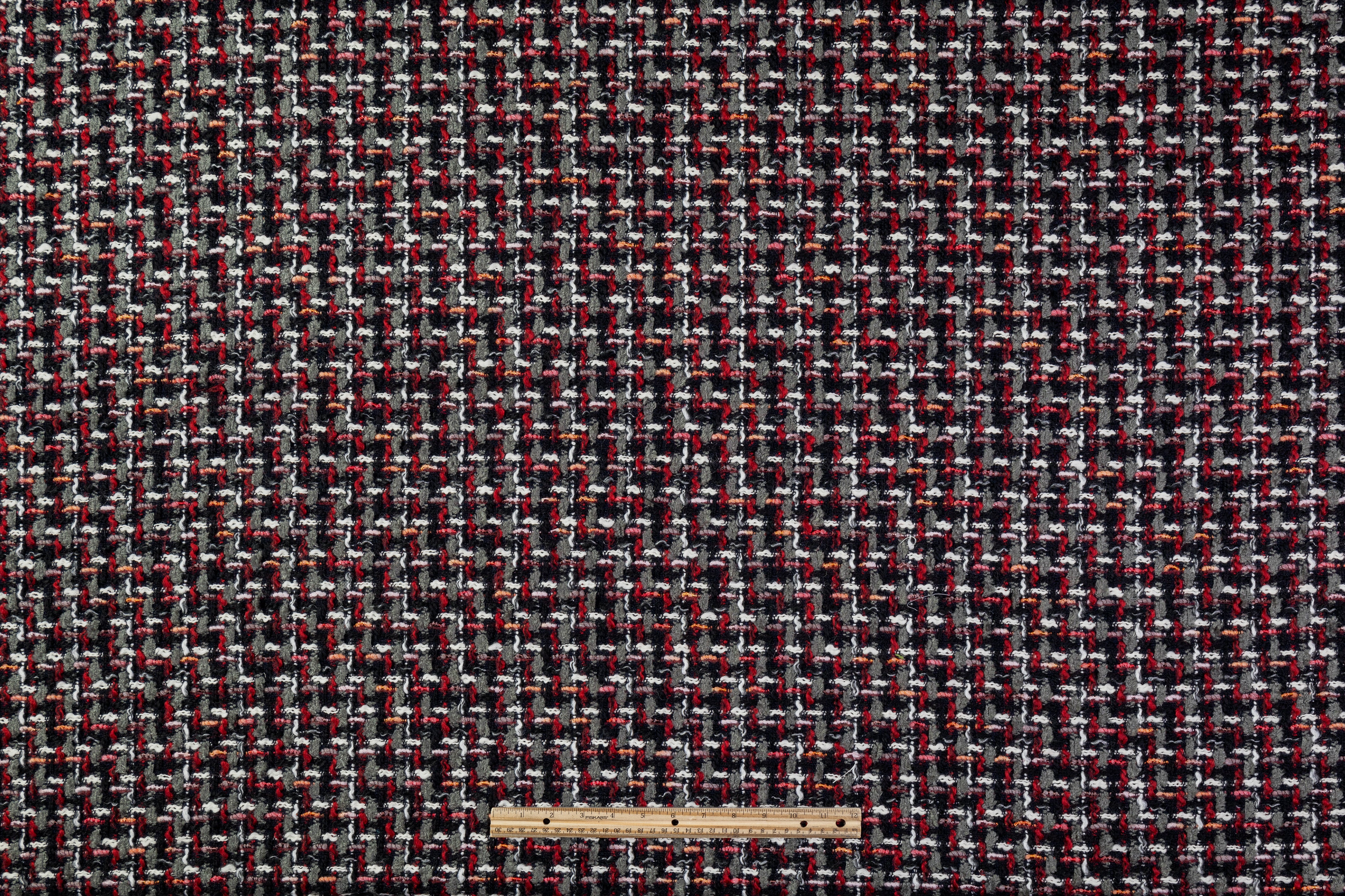 Italian Wool Nylon Tweed Coating - Red / Black / Gray