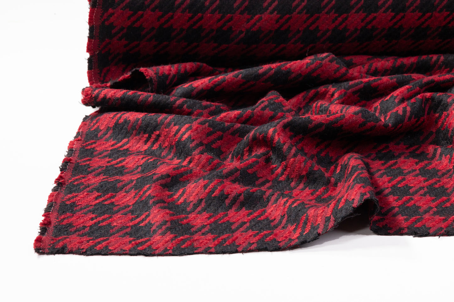 Houndstooth Wool Blend Tweed Coating - Maroon / Black