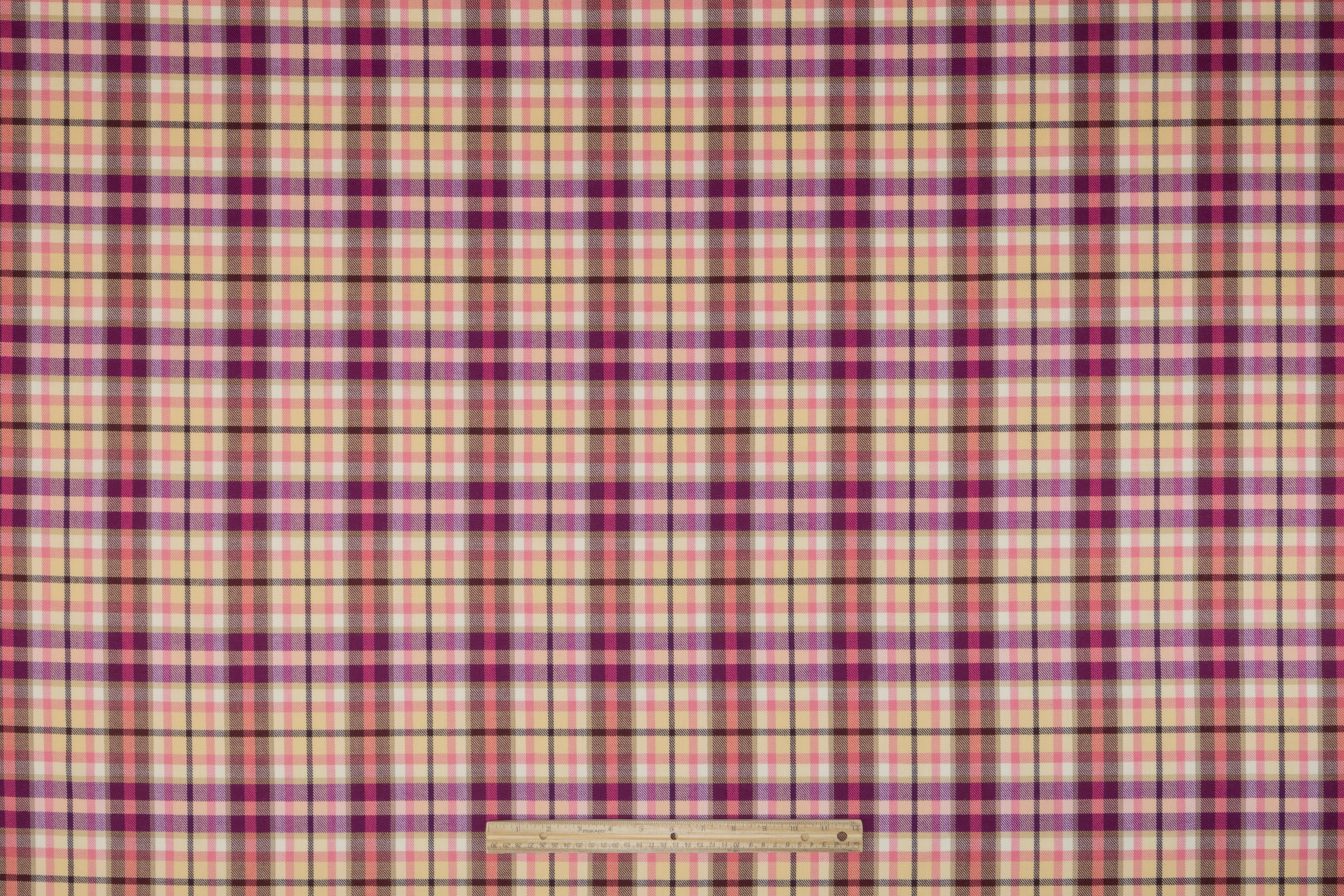 Plaid Italian Wool Suiting - Deep Plum / Pink / Cream