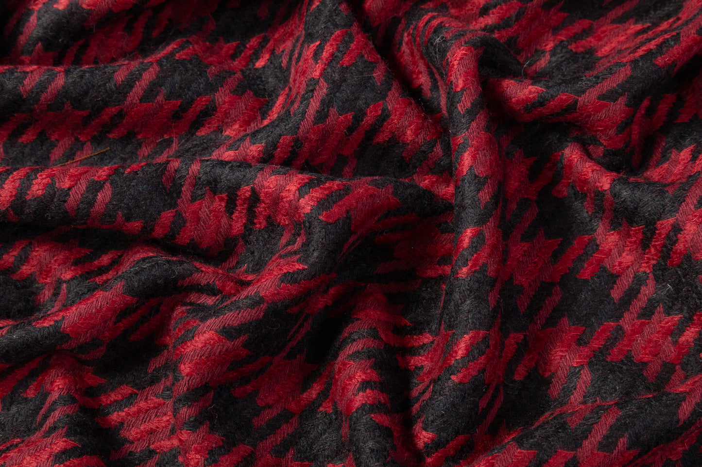 Houndstooth Wool Blend Tweed Coating - Maroon / Black