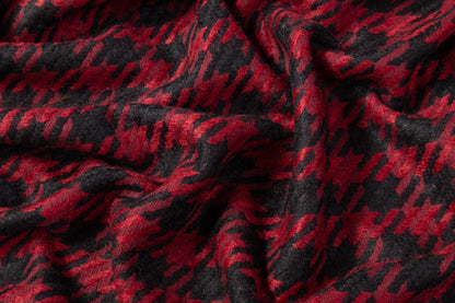 Houndstooth Wool Blend Tweed Coating - Maroon / Black