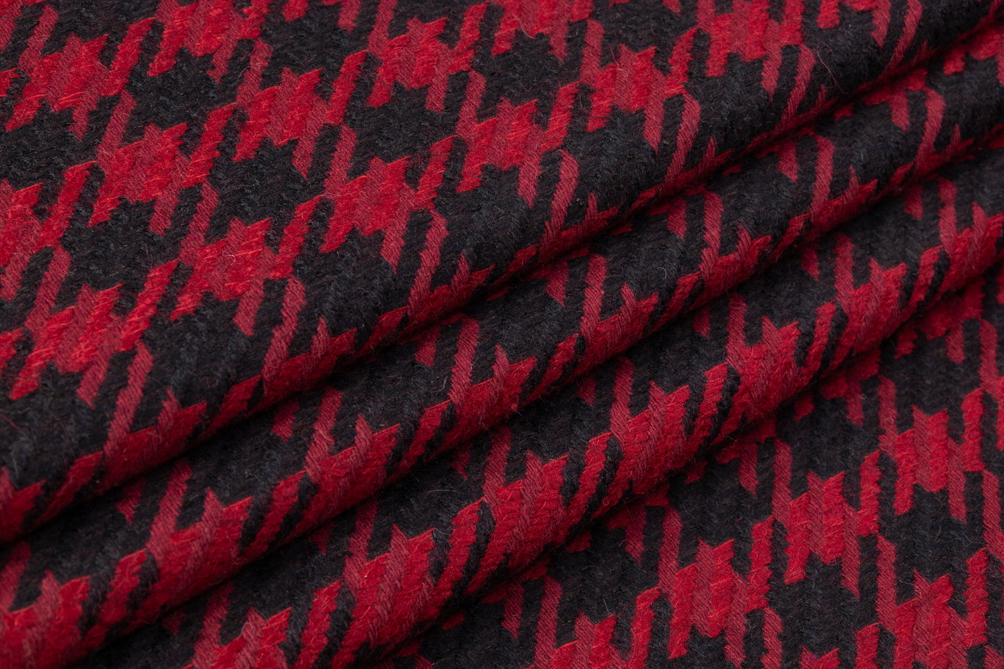 Houndstooth Wool Blend Tweed Coating - Maroon / Black