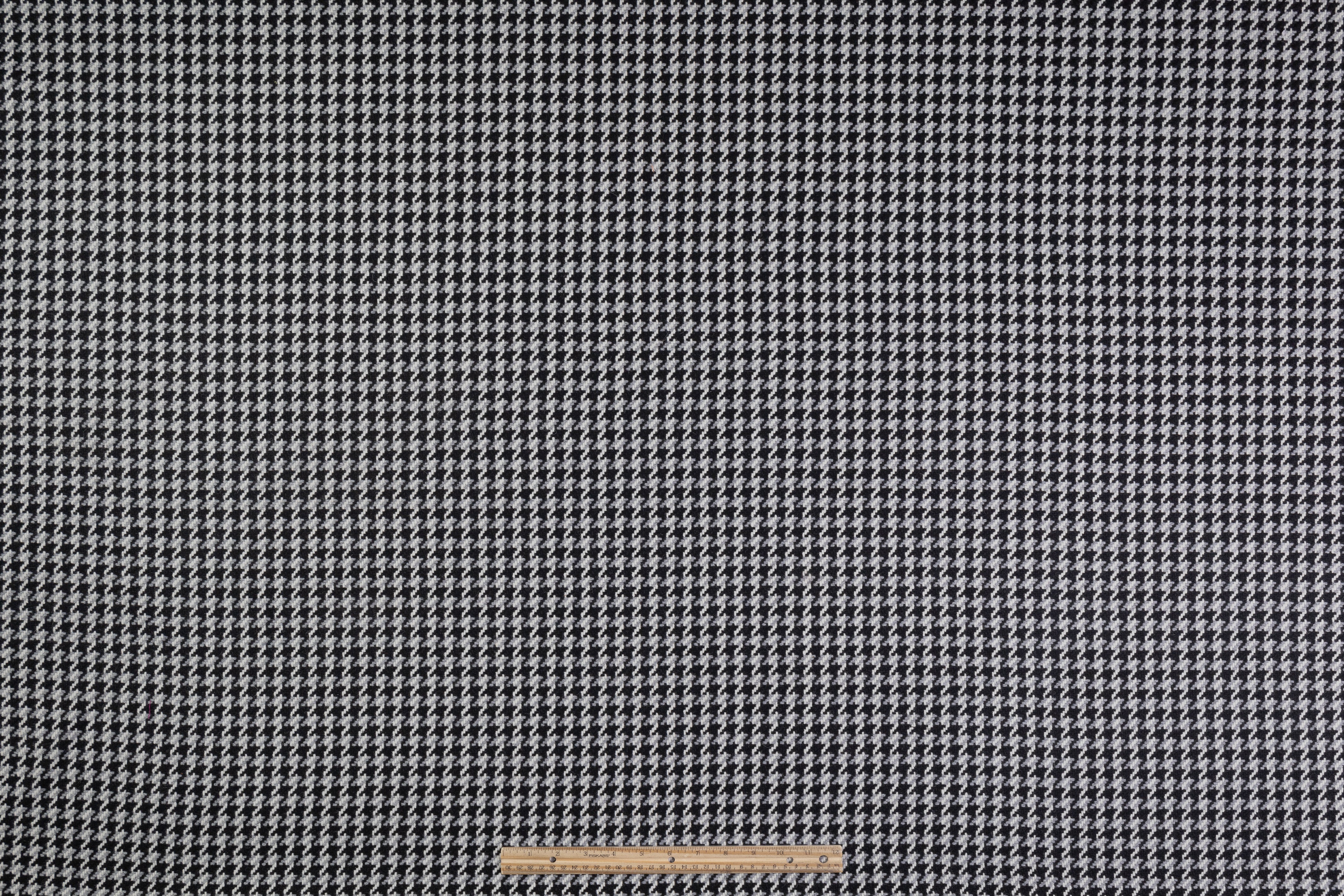Houndstooth Italian Wool Nylon Tweed Coating - Black / Gray / Off White