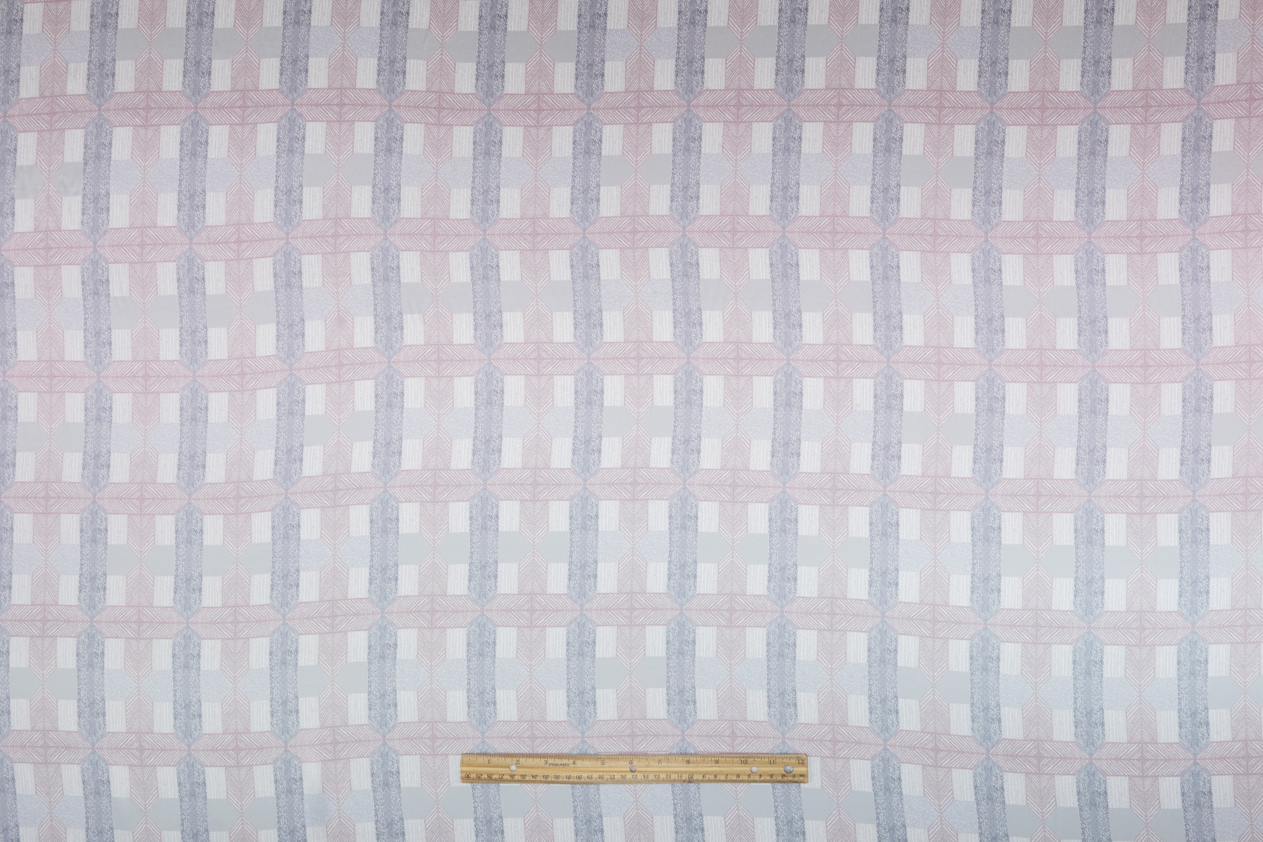 Lattice Printed Italian Silk Charmeuse - Pink / Cool Gray