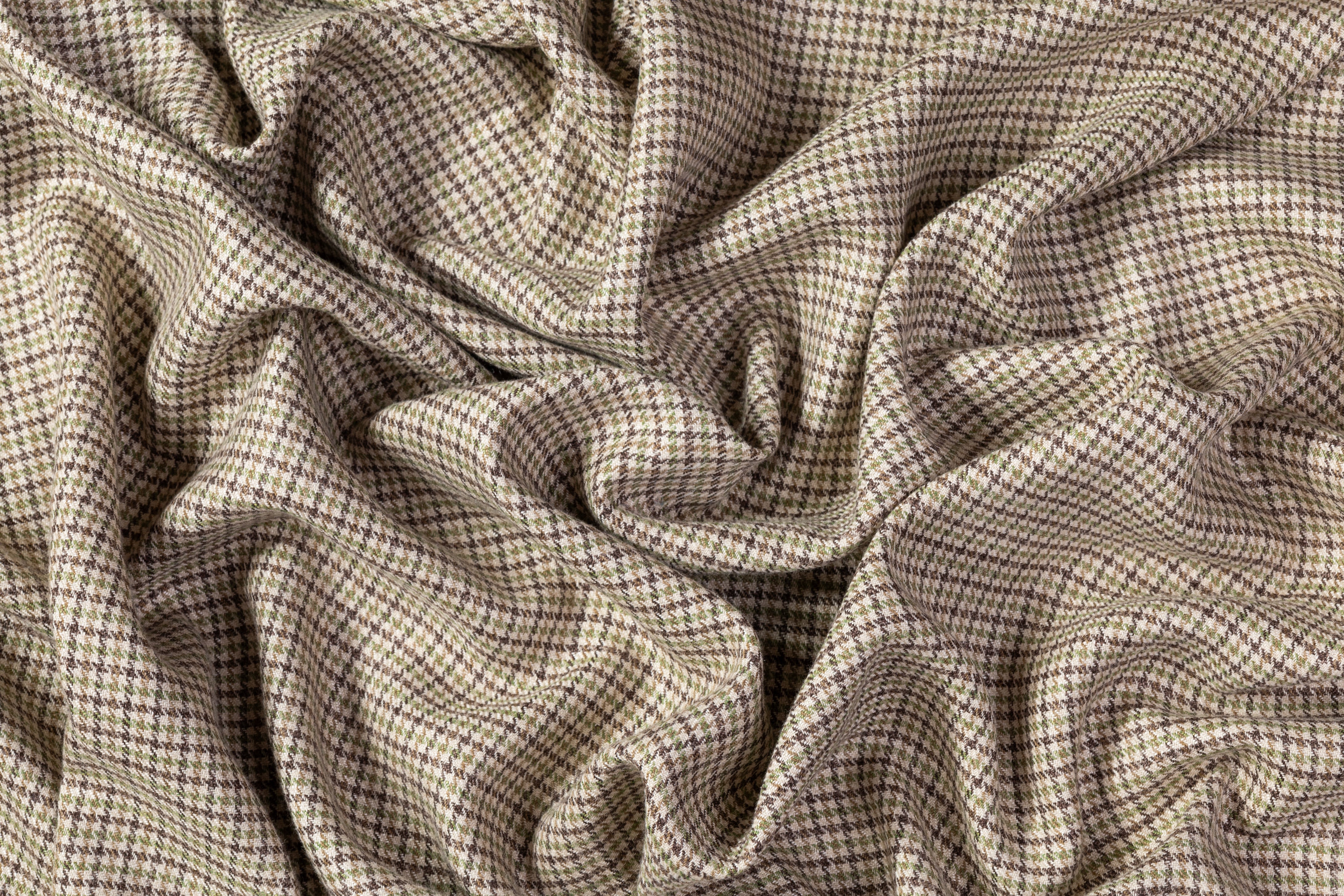 Houndstooth Italian Wool Viscose Suiting - Brown / Green