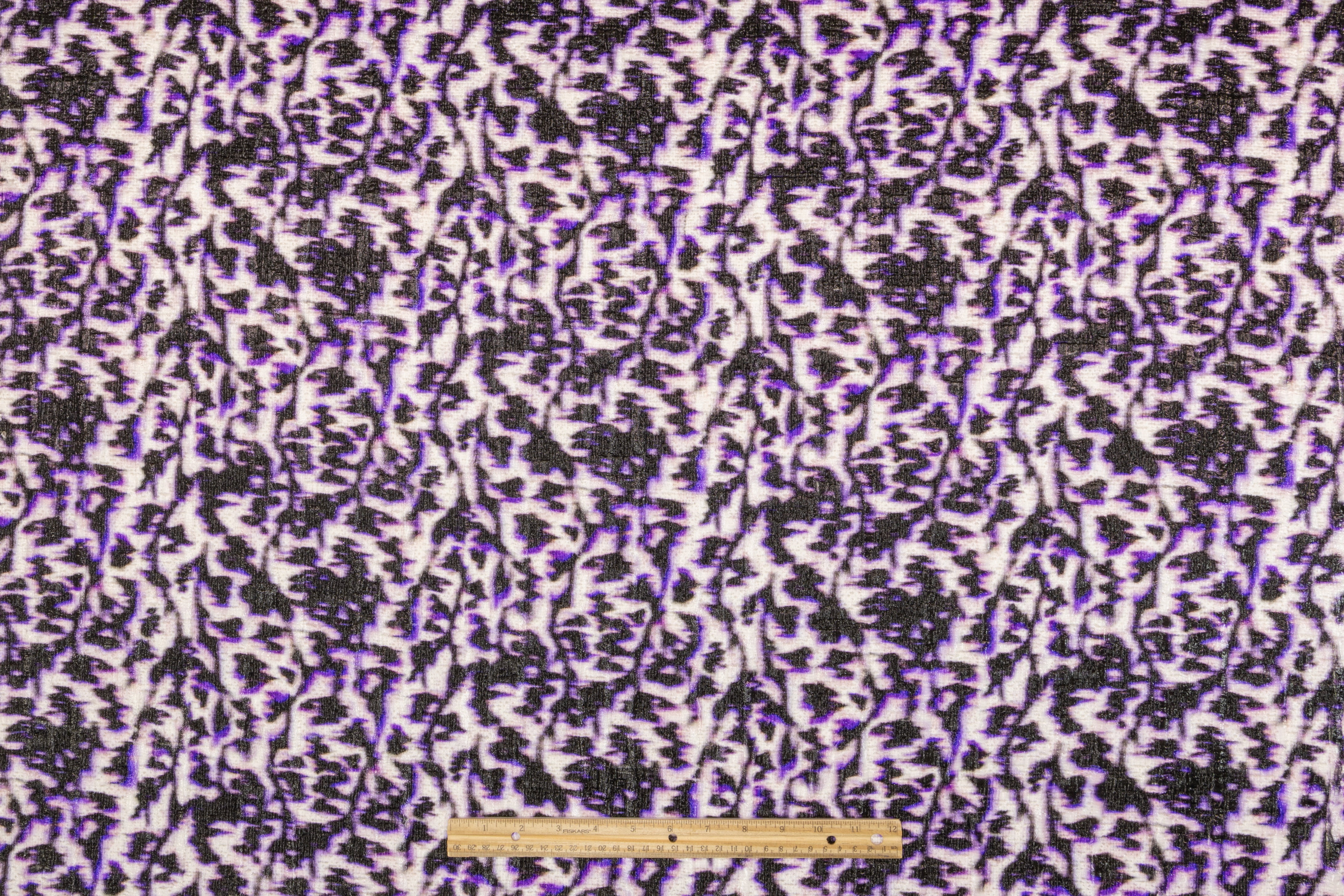 Abstract Printed Italian Stretch Brocade - Black / Purple / White