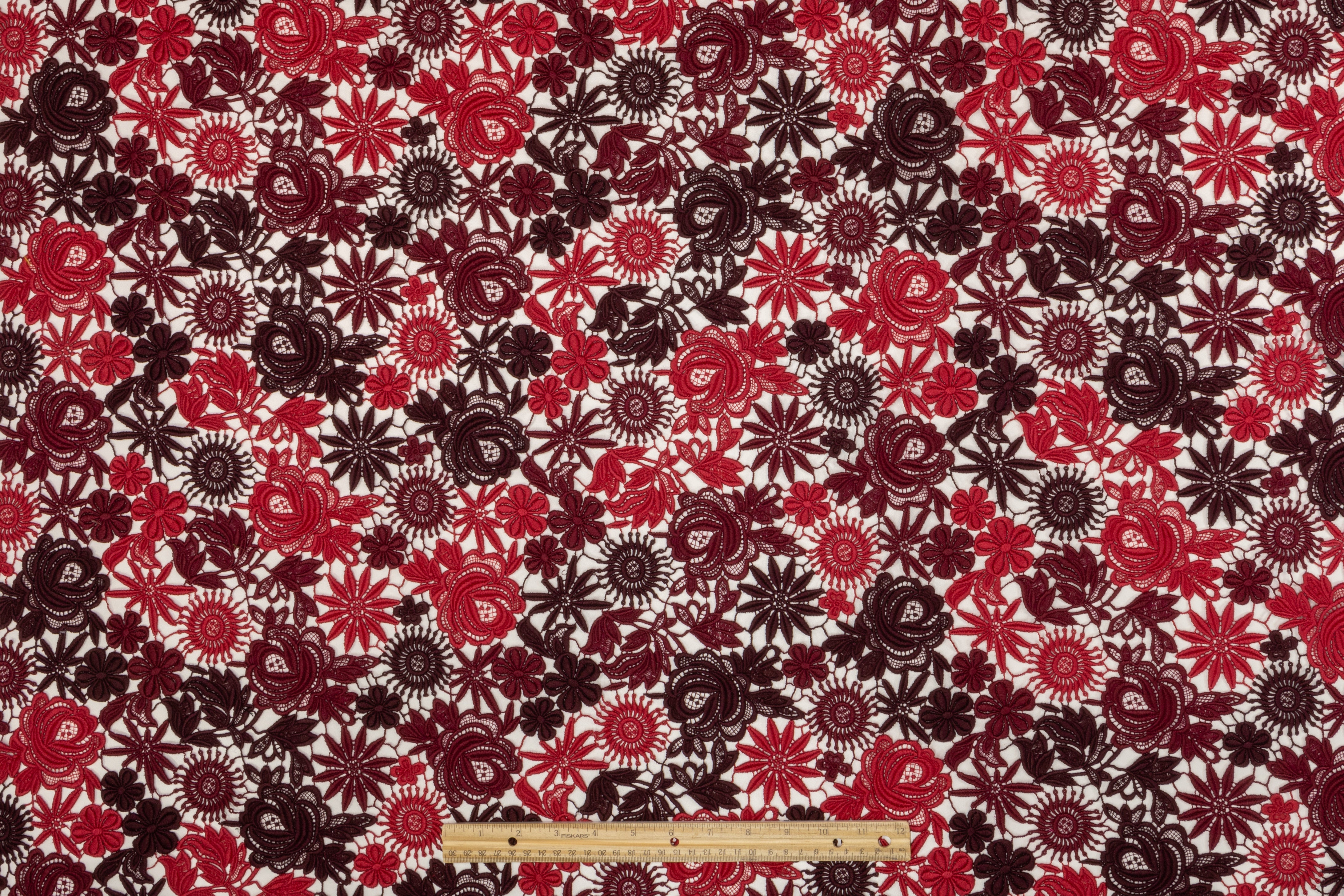 Floral Italian Cotton Guipure Lace - Red / Burgundy