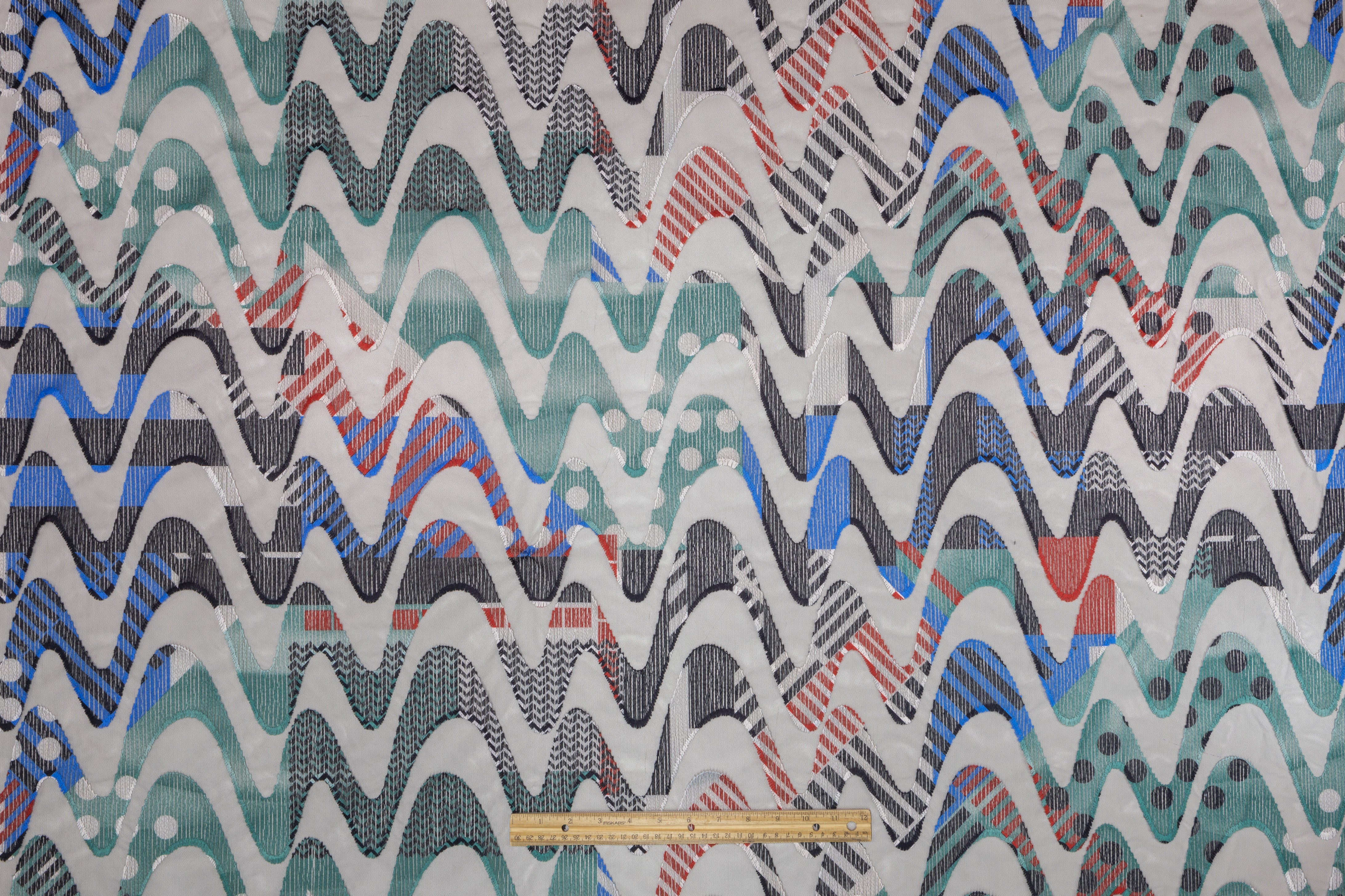 Abstract Geometric Italian Embroidered Tulle - Black / Multicolor