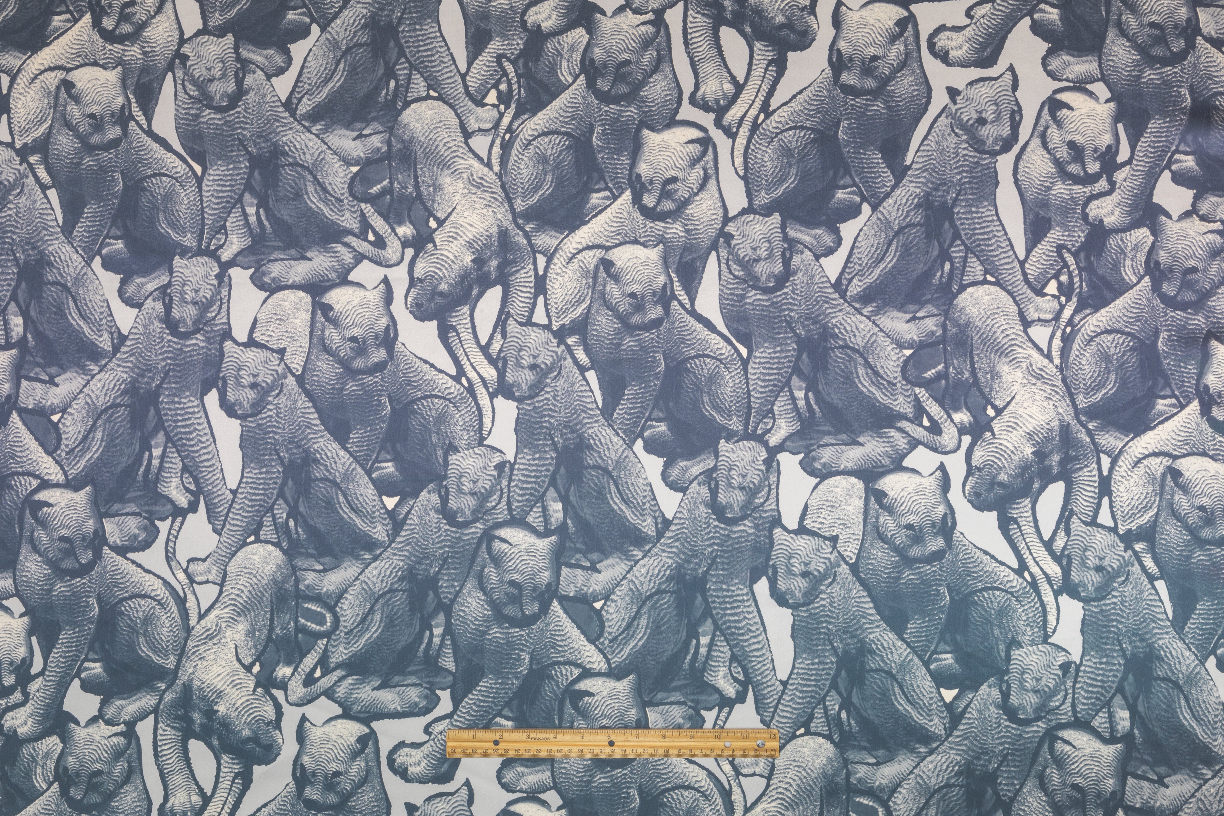 Panther Printed Italian Double Satin Silk - Misty Blue