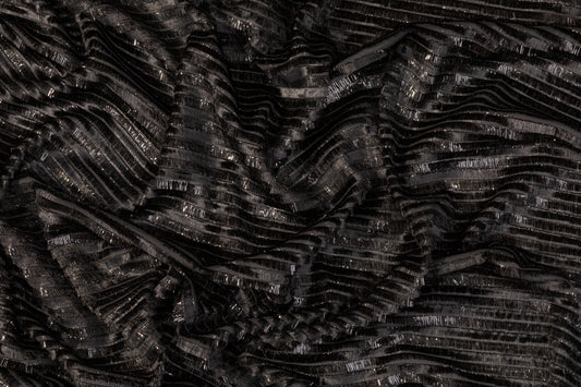 Metallic Striped Polyester Chiffon - Black