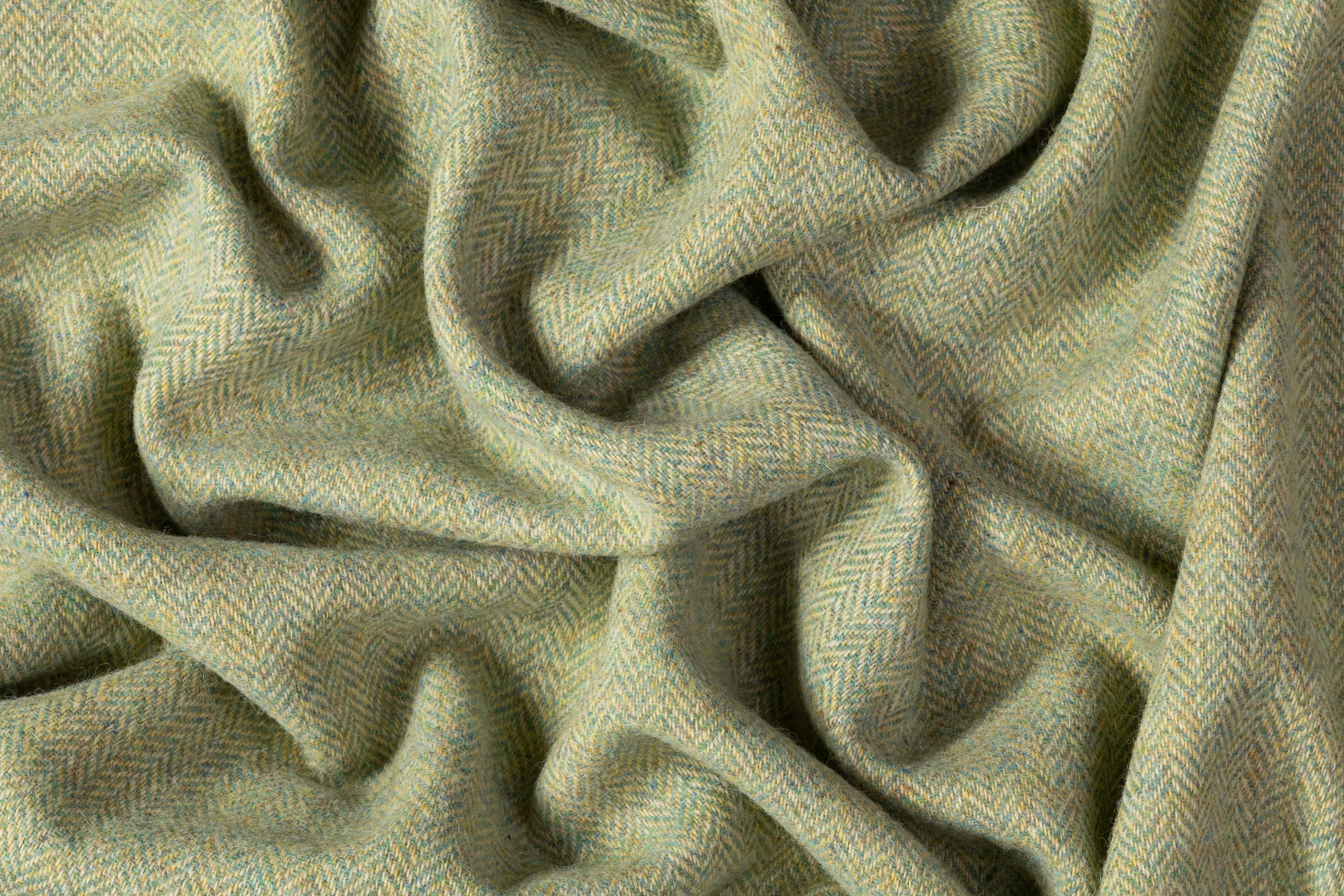 Herringbone Italian Wool Tweed Coating - Green