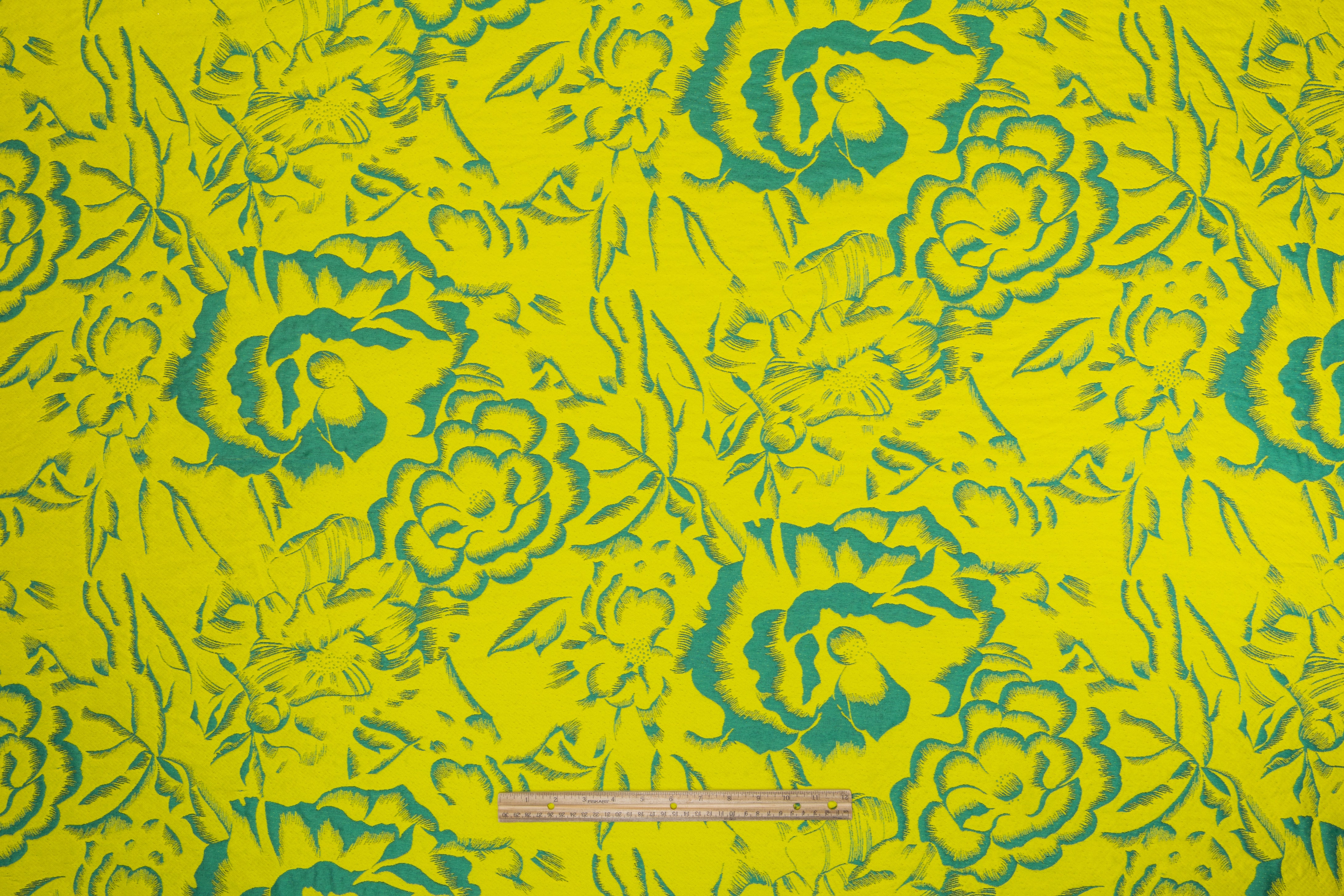 Double Faced Floral Italian Silk Blend Brocade - Chartreuse / Teal Green / Black