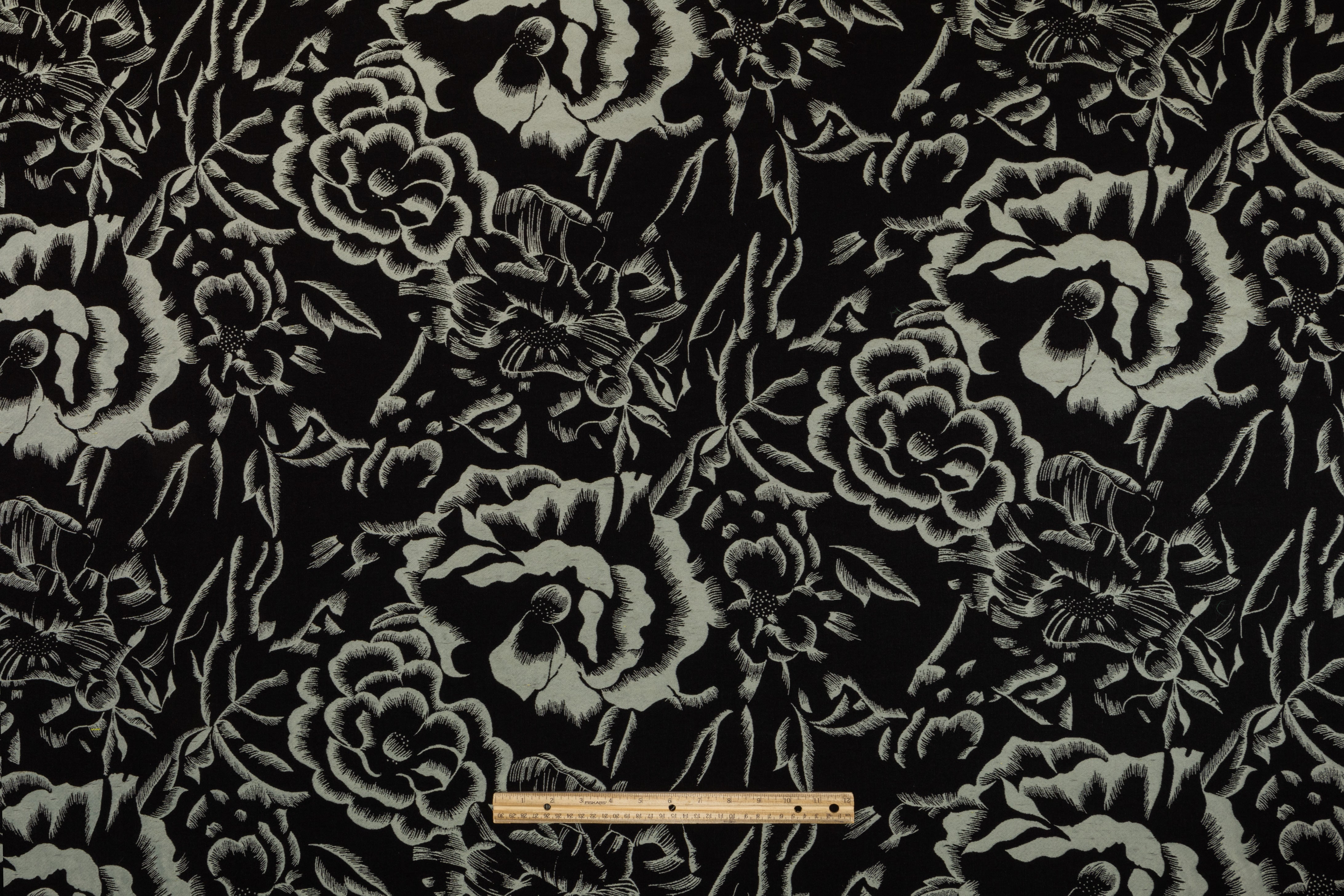 Double Faced Floral Italian Silk Blend Brocade - Chartreuse / Teal Green / Black