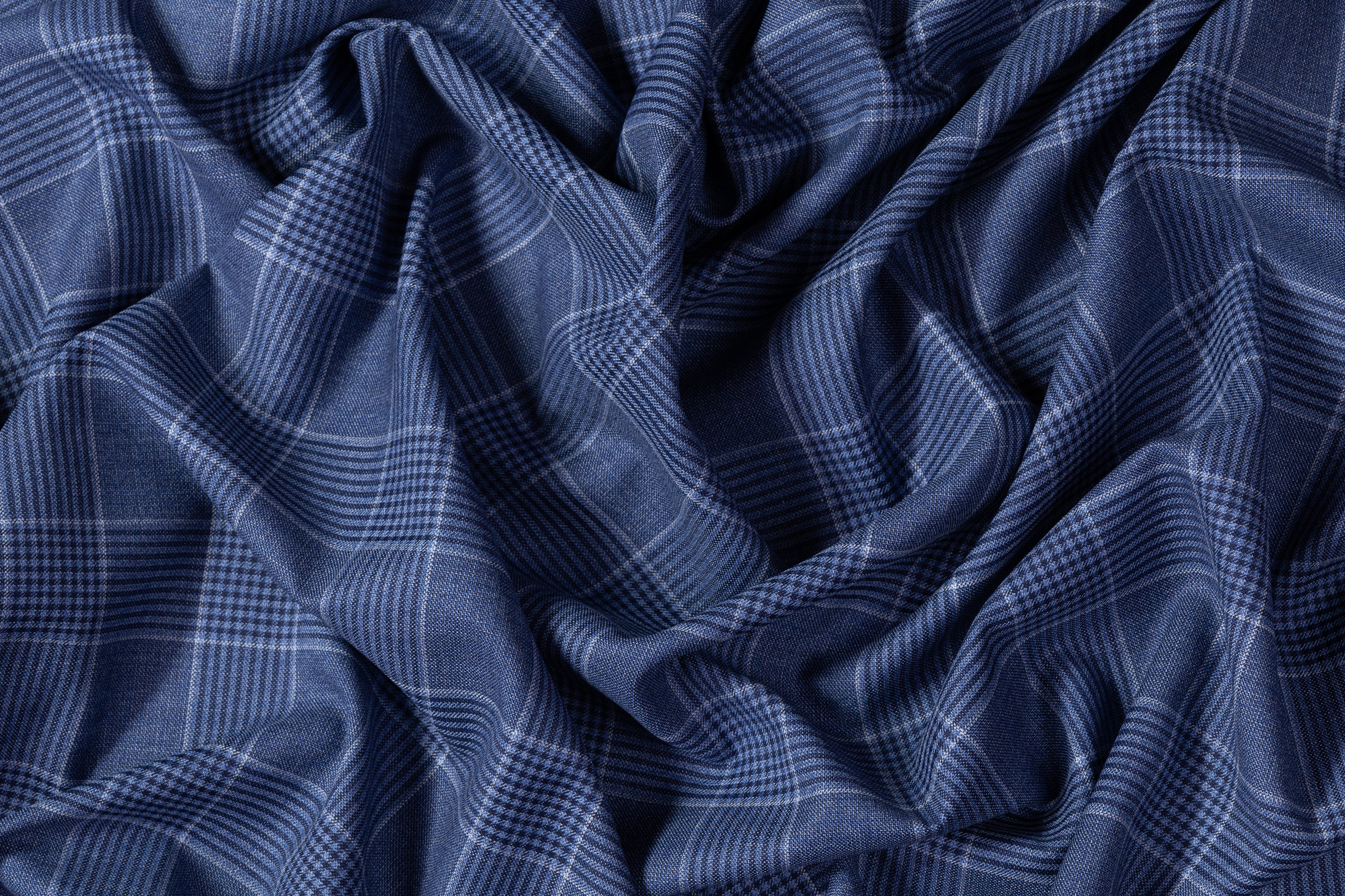 Carlo Barbera - Checked Italian Wool Suiting - Blue