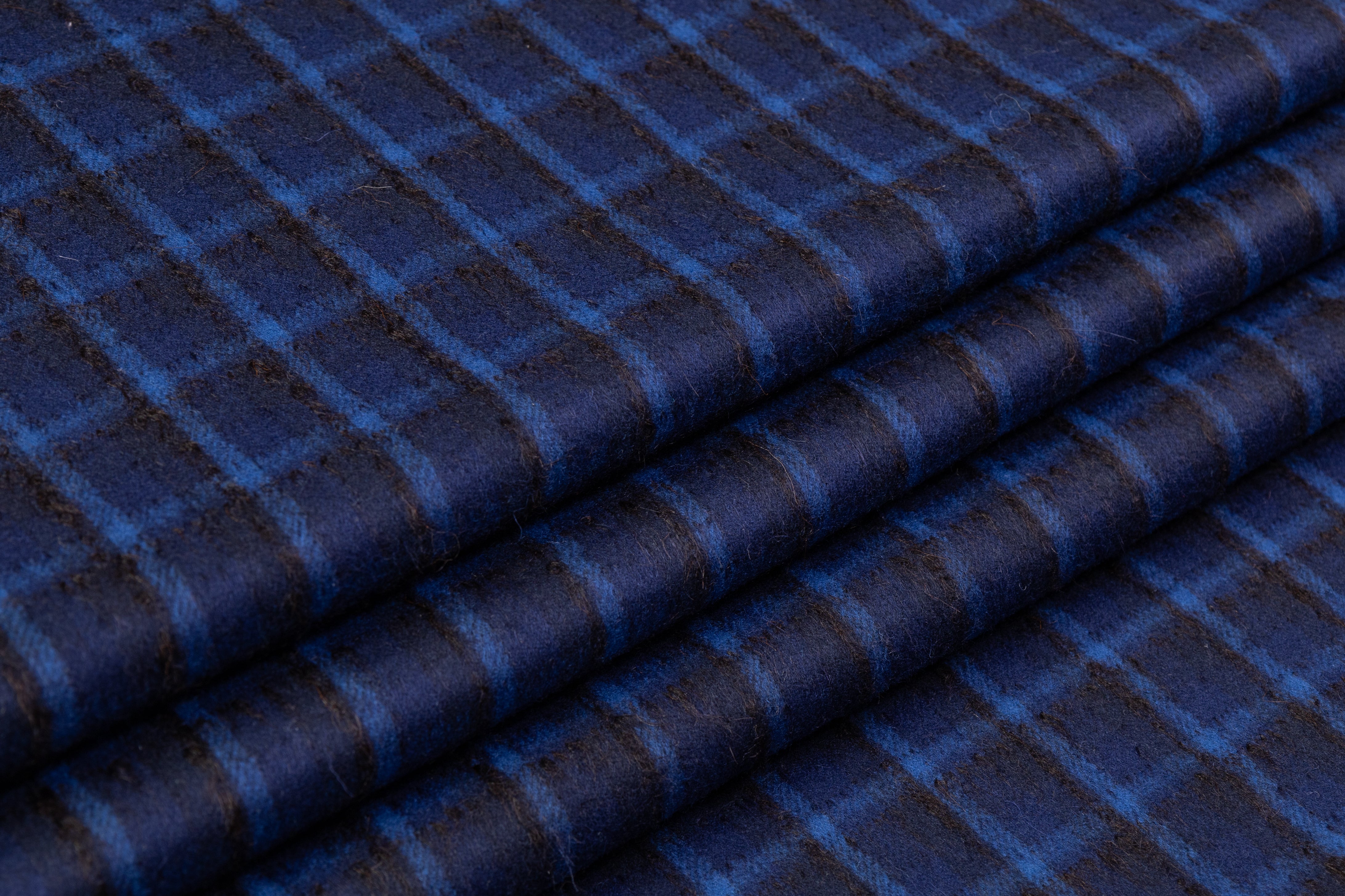 Ferla - Checked Italian Mohair Alpaca Wool Blend - Blue / Black
