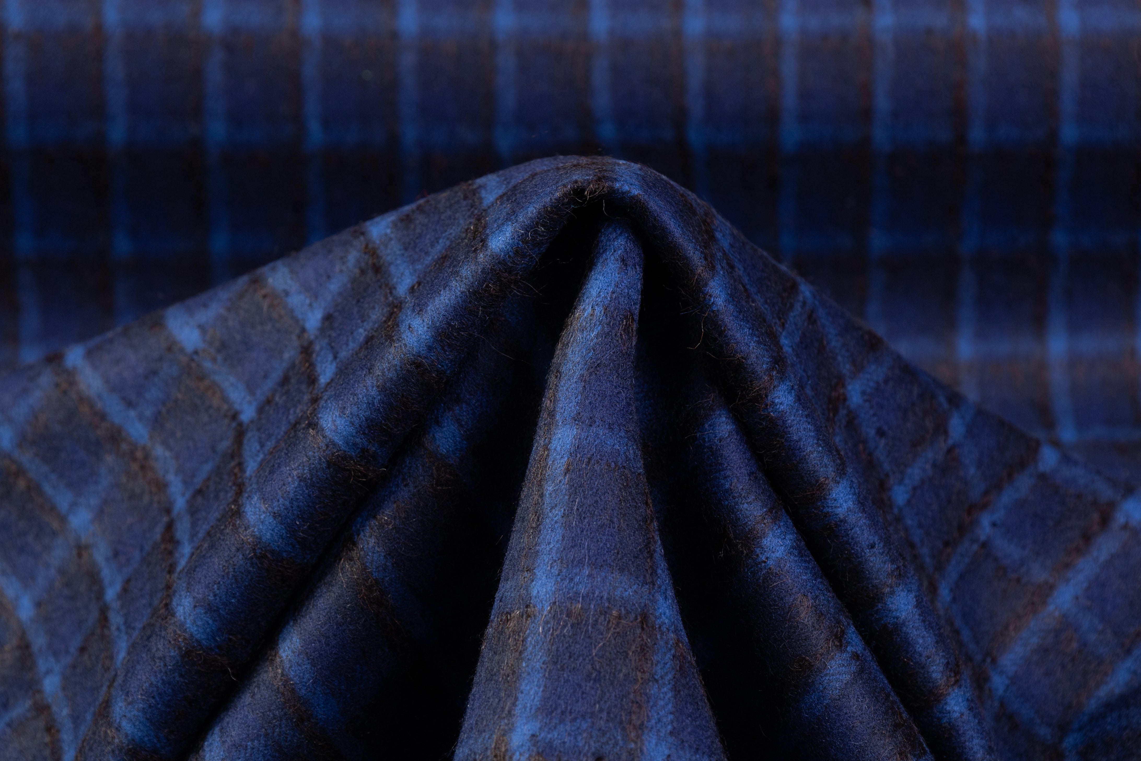 Ferla - Checked Italian Mohair Alpaca Wool Blend - Blue / Black