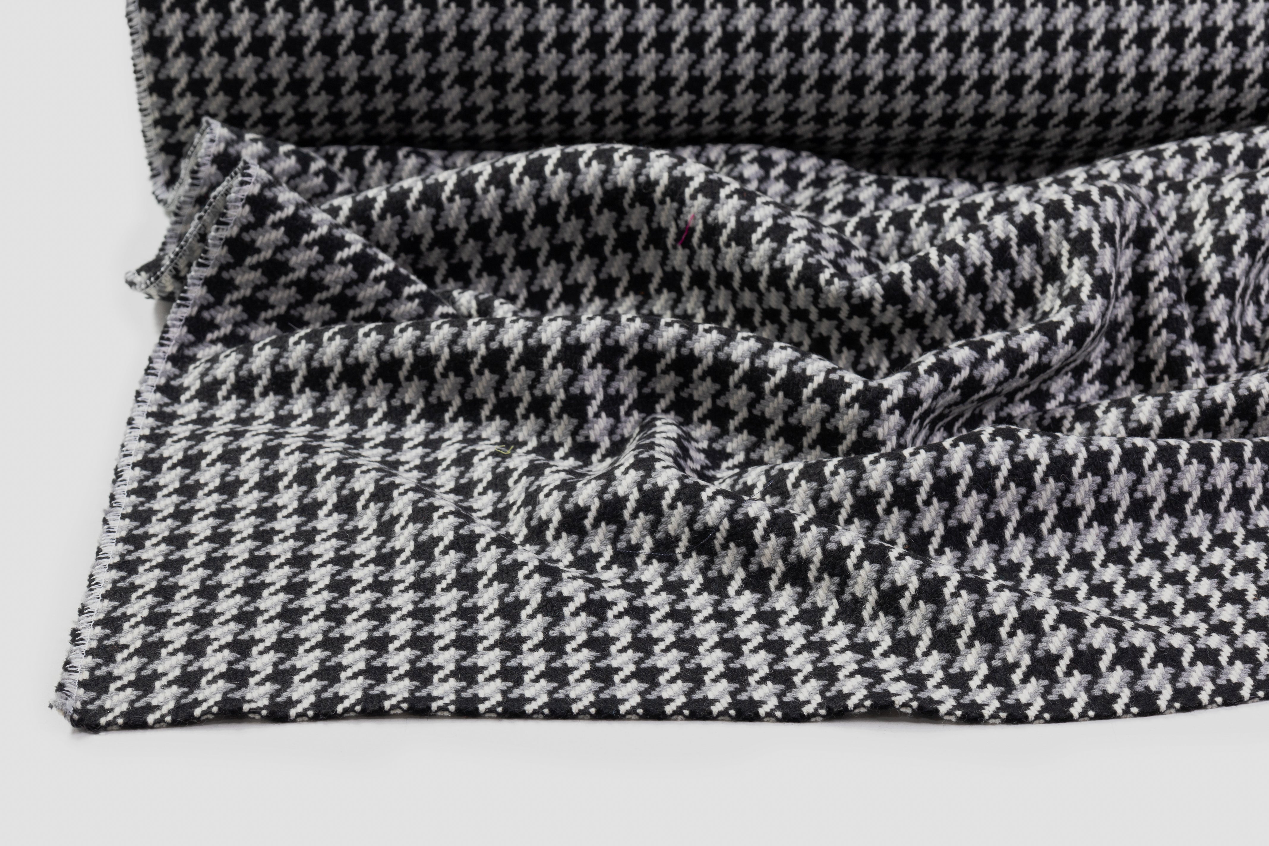 Houndstooth Italian Wool Nylon Tweed Coating - Black / Gray / Off White