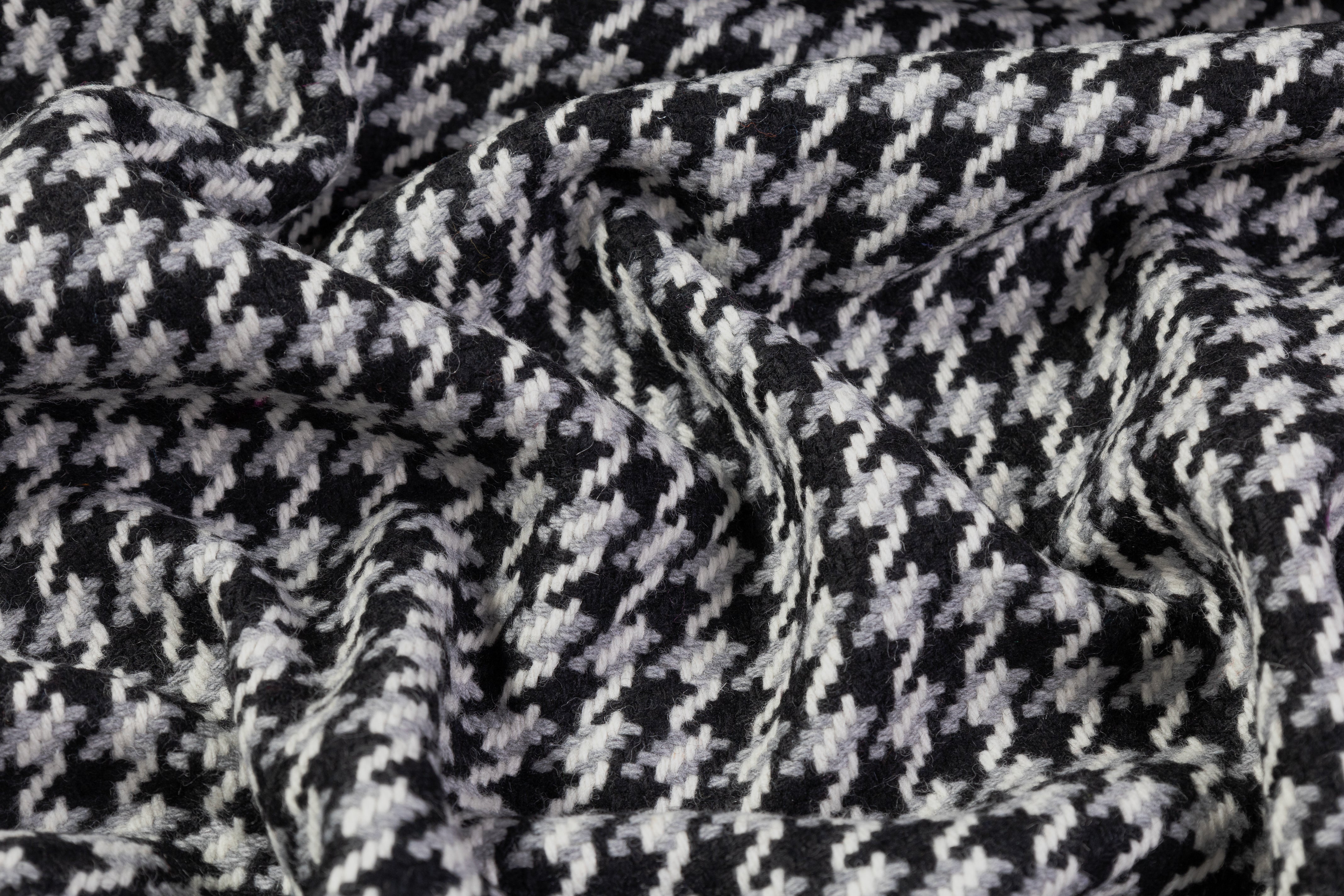 Houndstooth Italian Wool Nylon Tweed Coating - Black / Gray / Off White