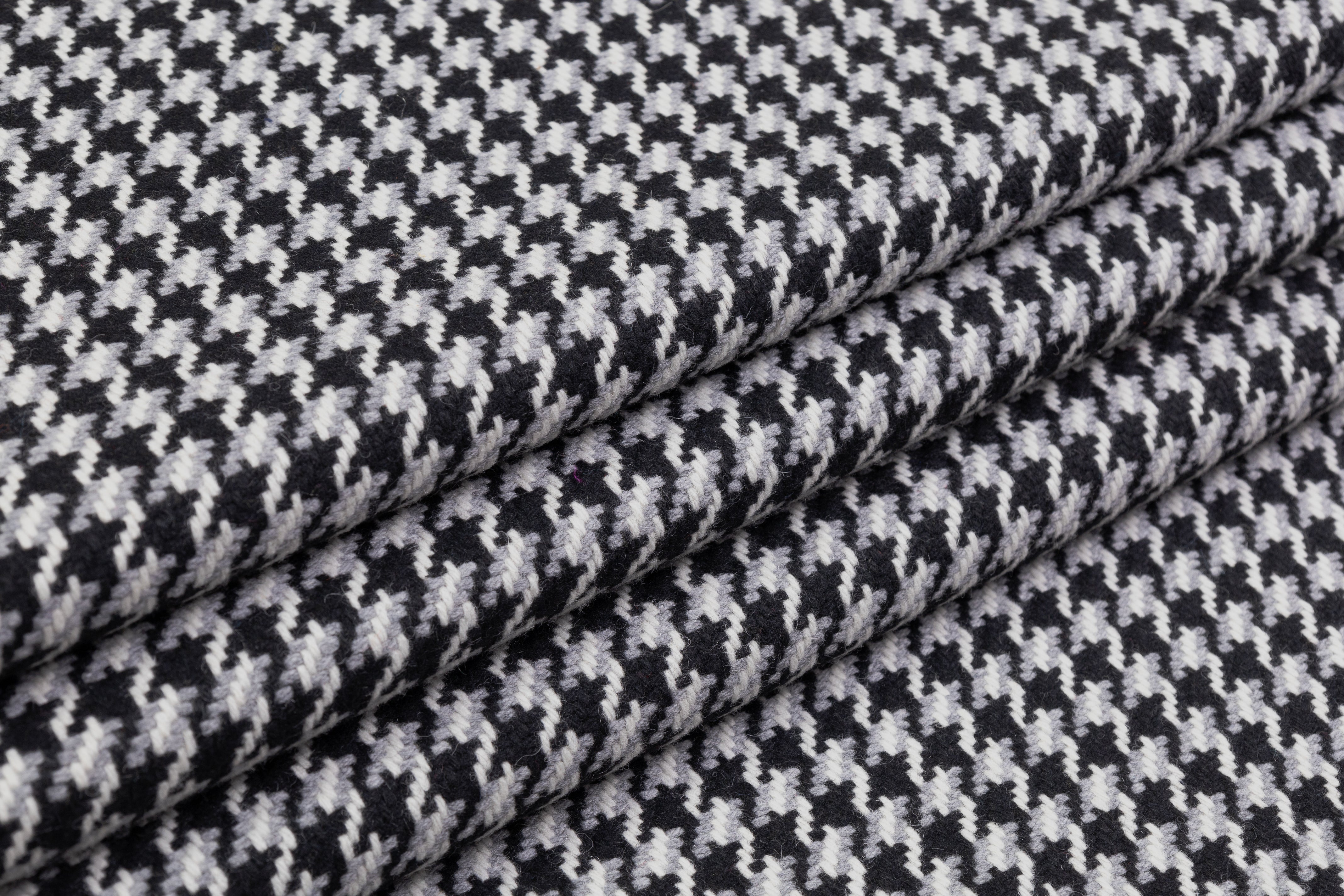 Houndstooth Italian Wool Nylon Tweed Coating - Black / Gray / Off White