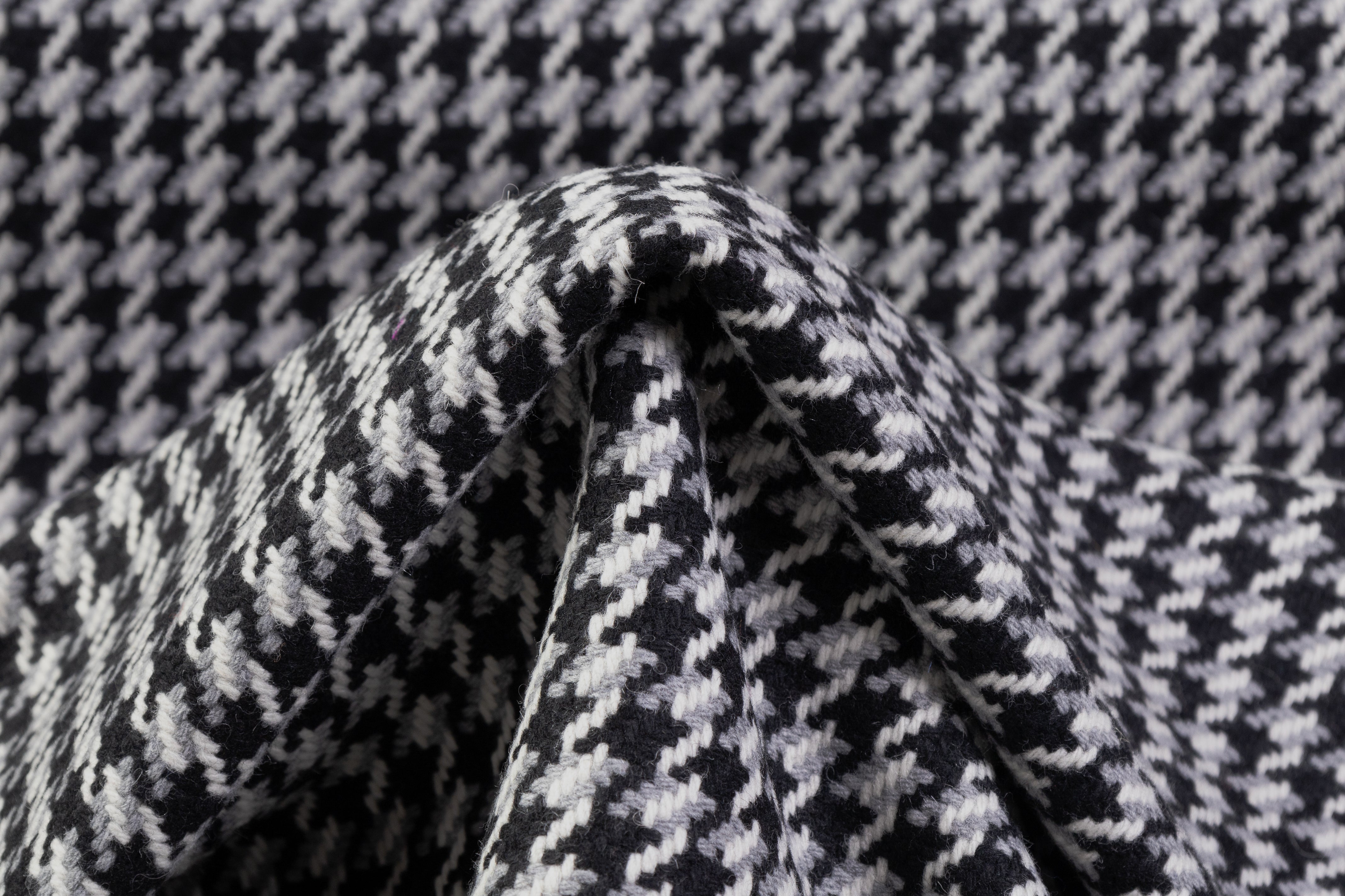 Houndstooth Italian Wool Nylon Tweed Coating - Black / Gray / Off White