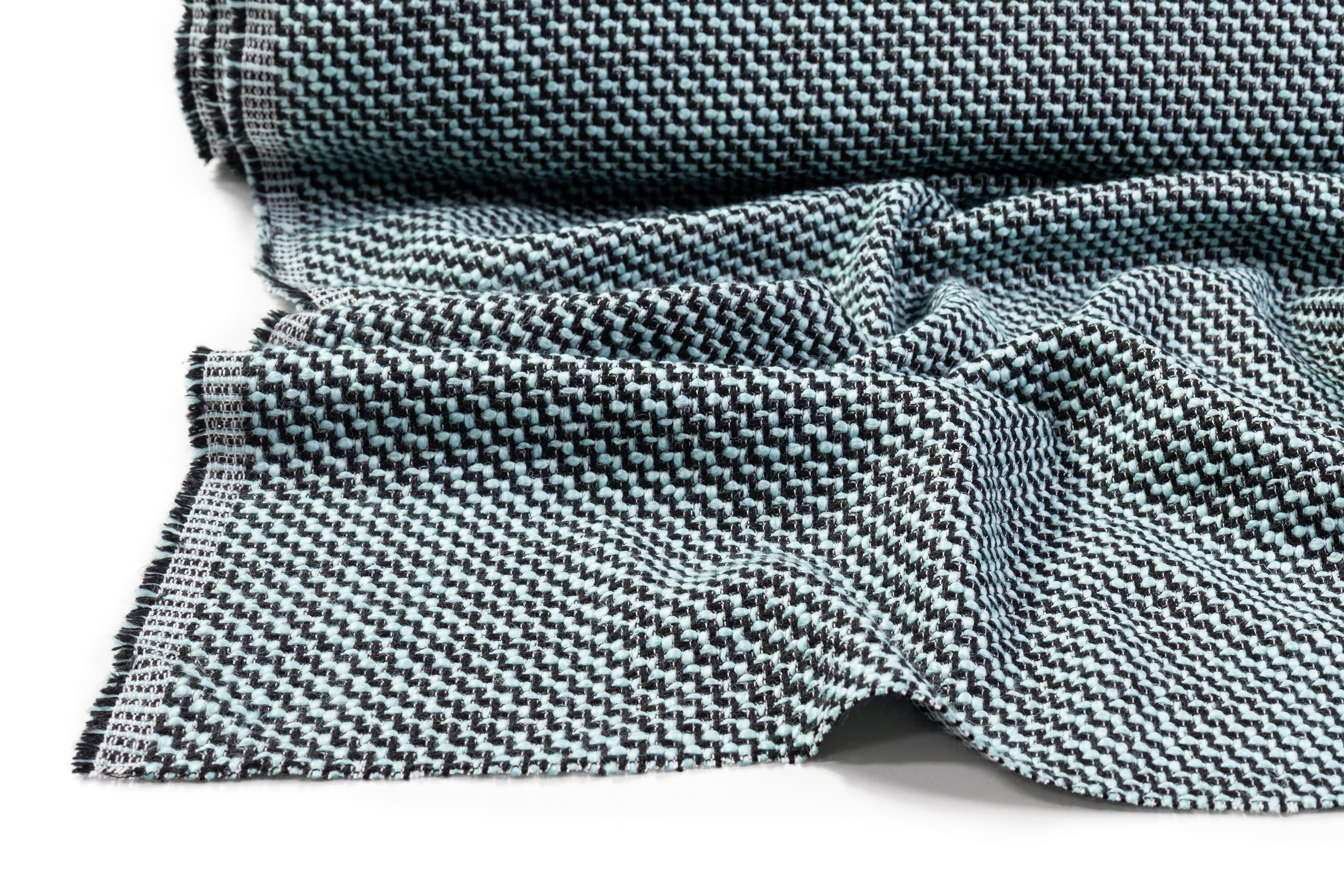 Italian Wool Cotton Blend Tweed - Blue / Black