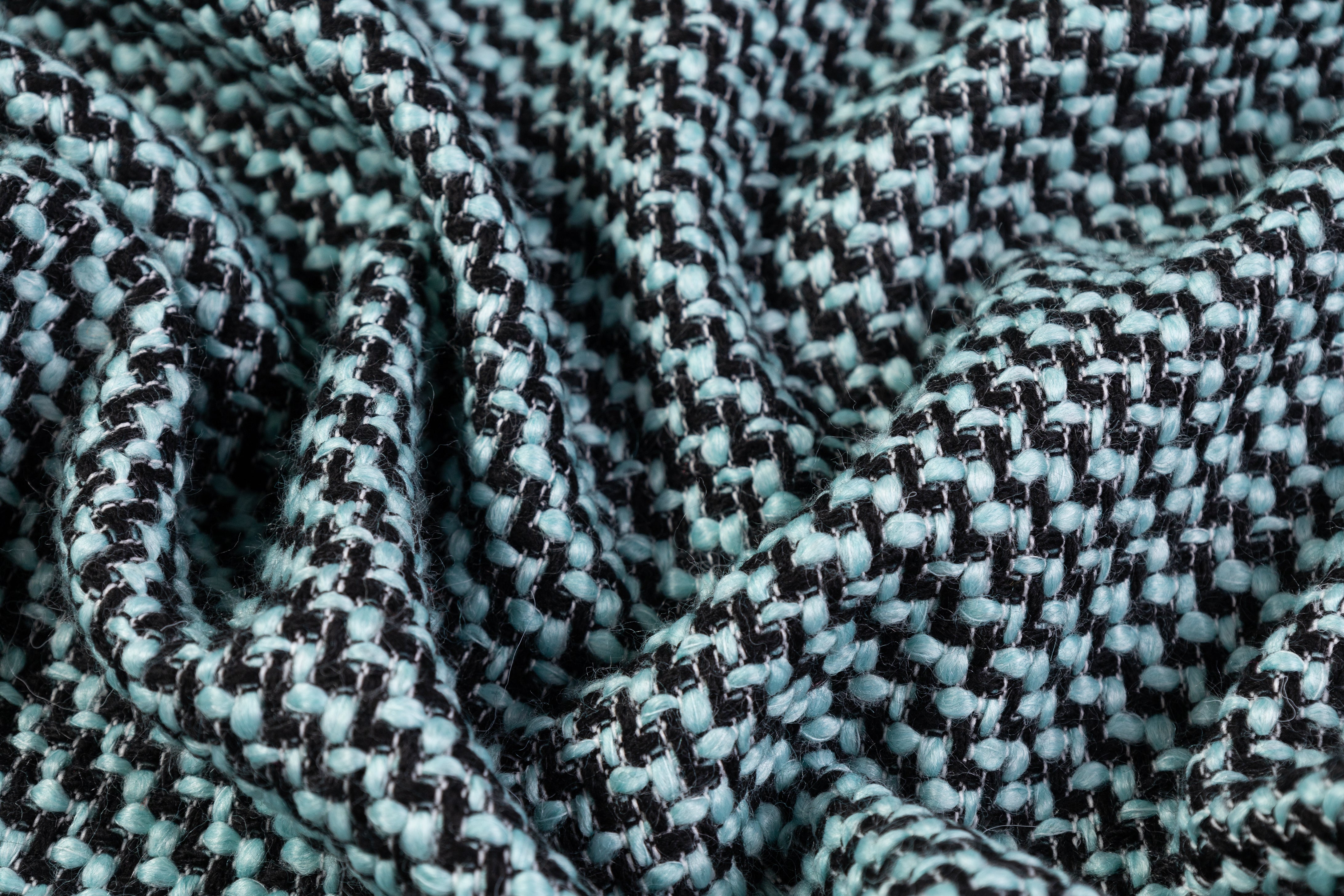 Italian Wool Cotton Blend Tweed - Blue / Black