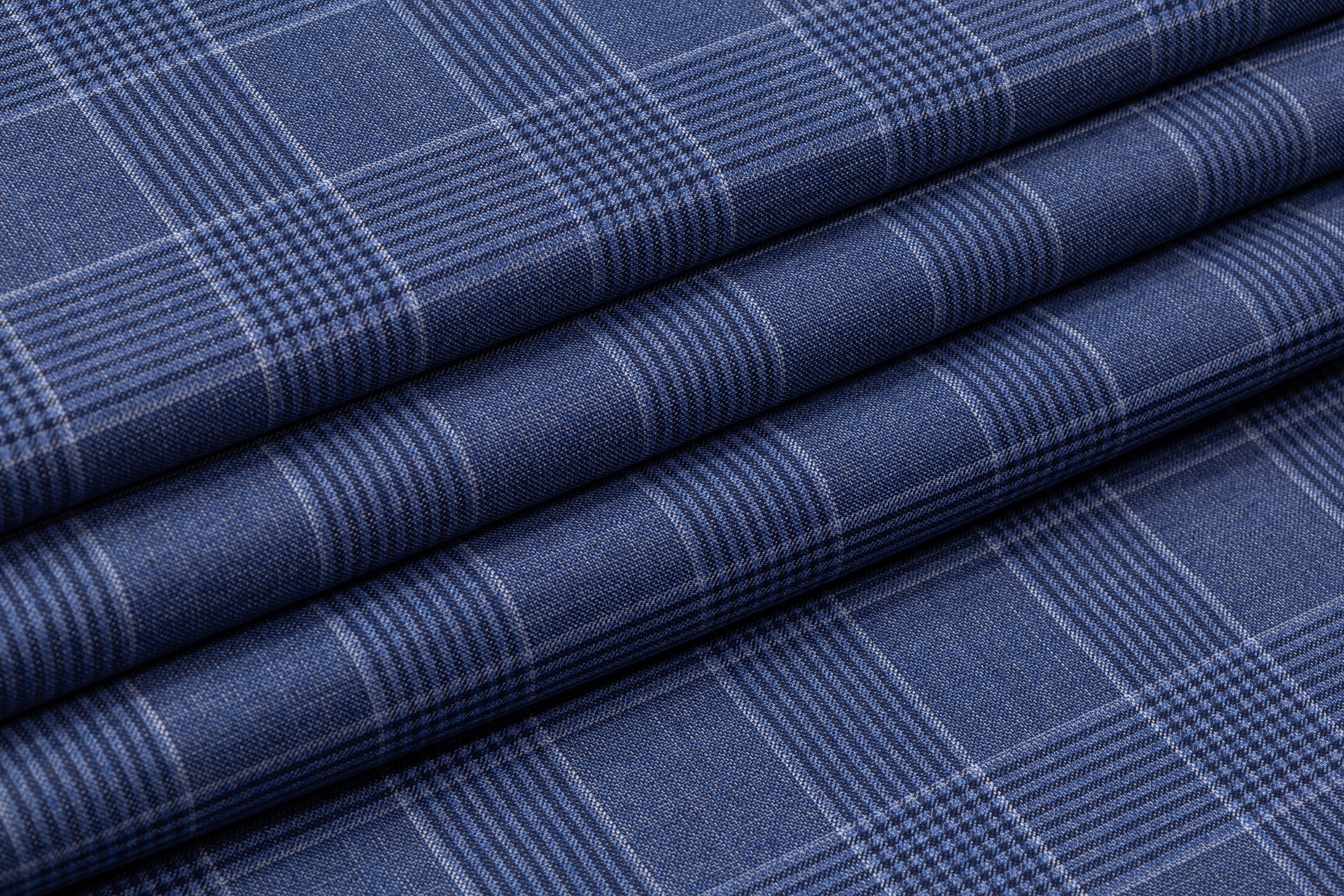 Carlo Barbera - Checked Italian Wool Suiting - Blue