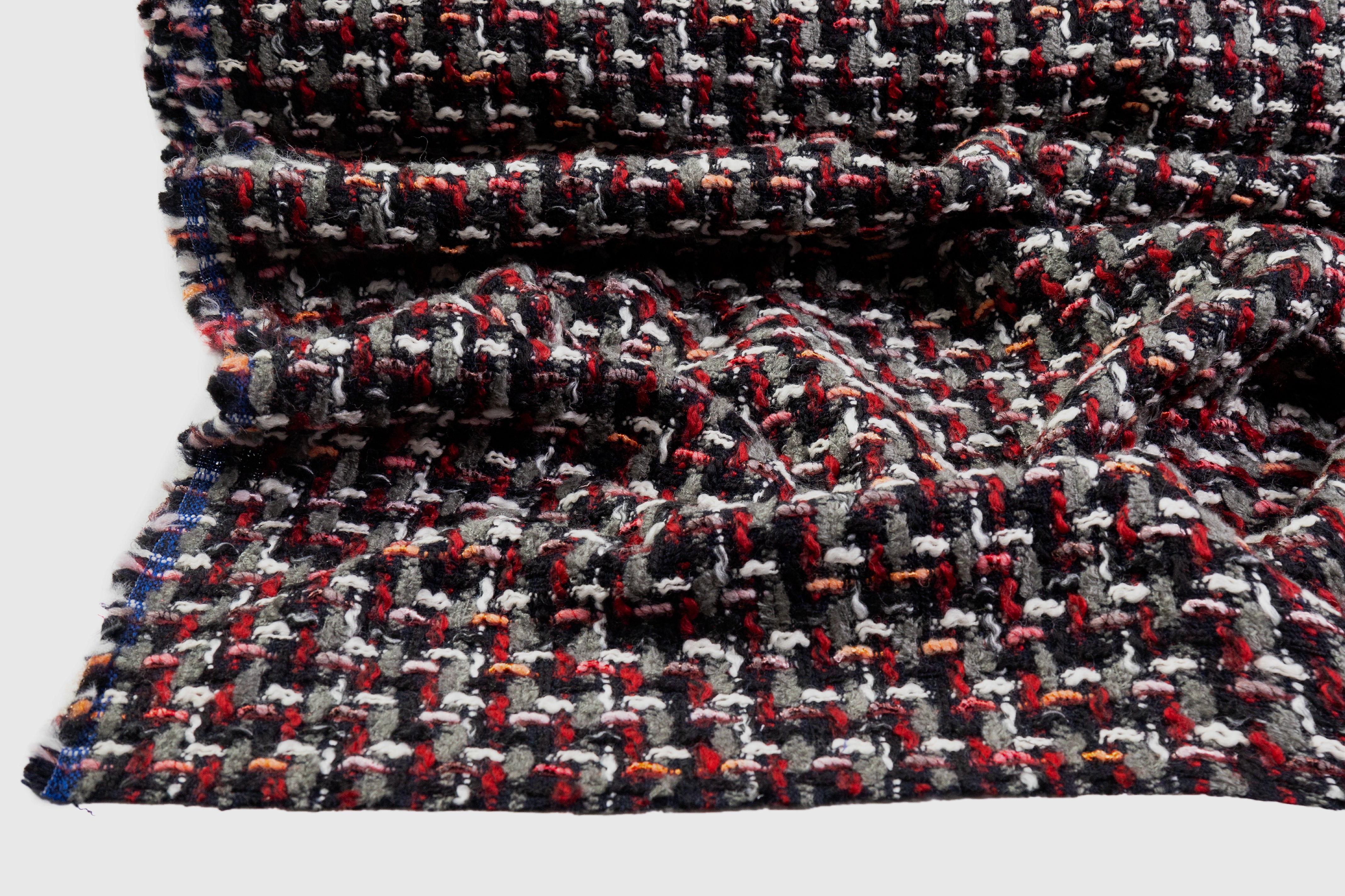 Italian Wool Nylon Tweed Coating - Red / Black / Gray