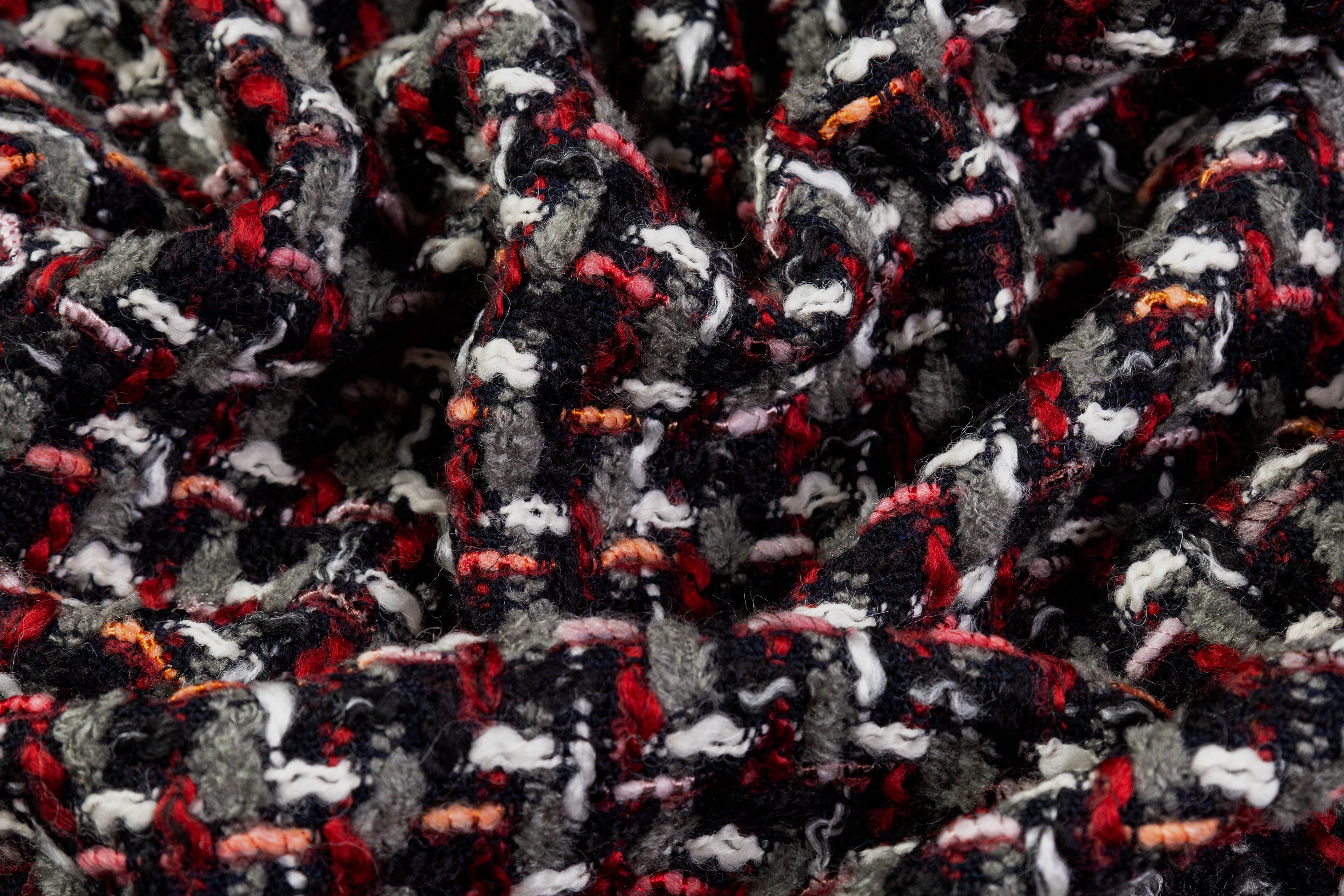 Italian Wool Nylon Tweed Coating - Red / Black / Gray