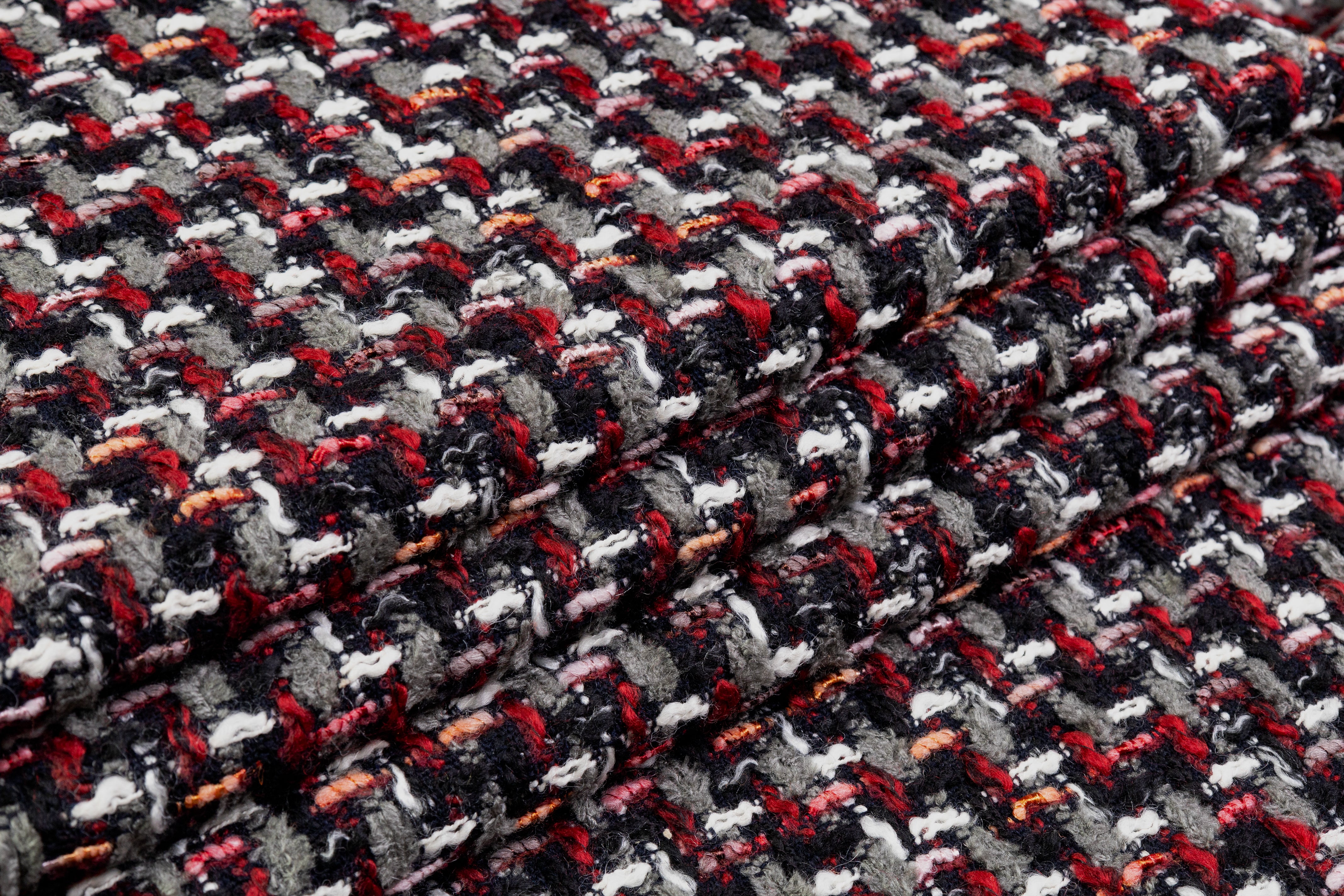 Italian Wool Nylon Tweed Coating - Red / Black / Gray