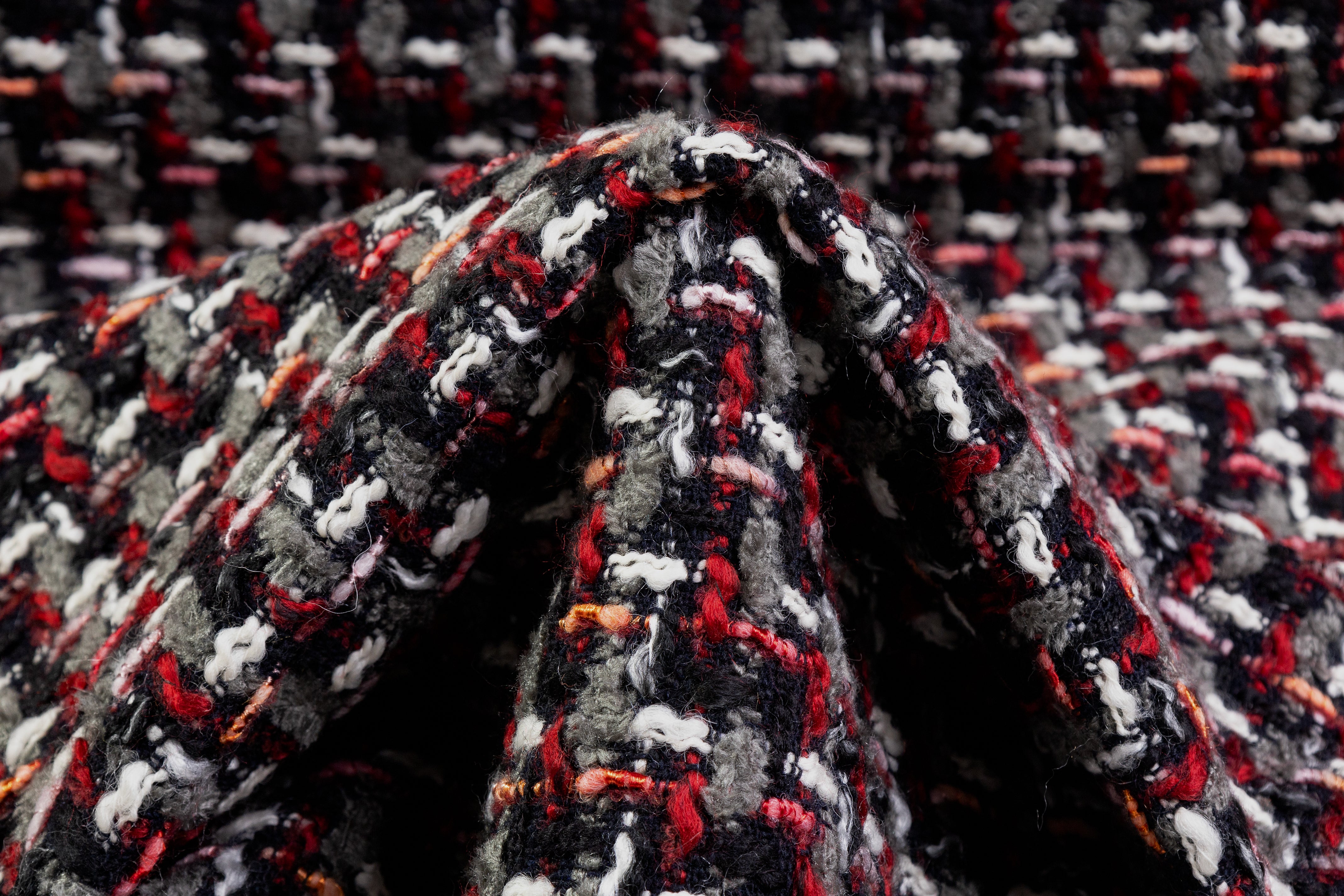 Italian Wool Nylon Tweed Coating - Red / Black / Gray