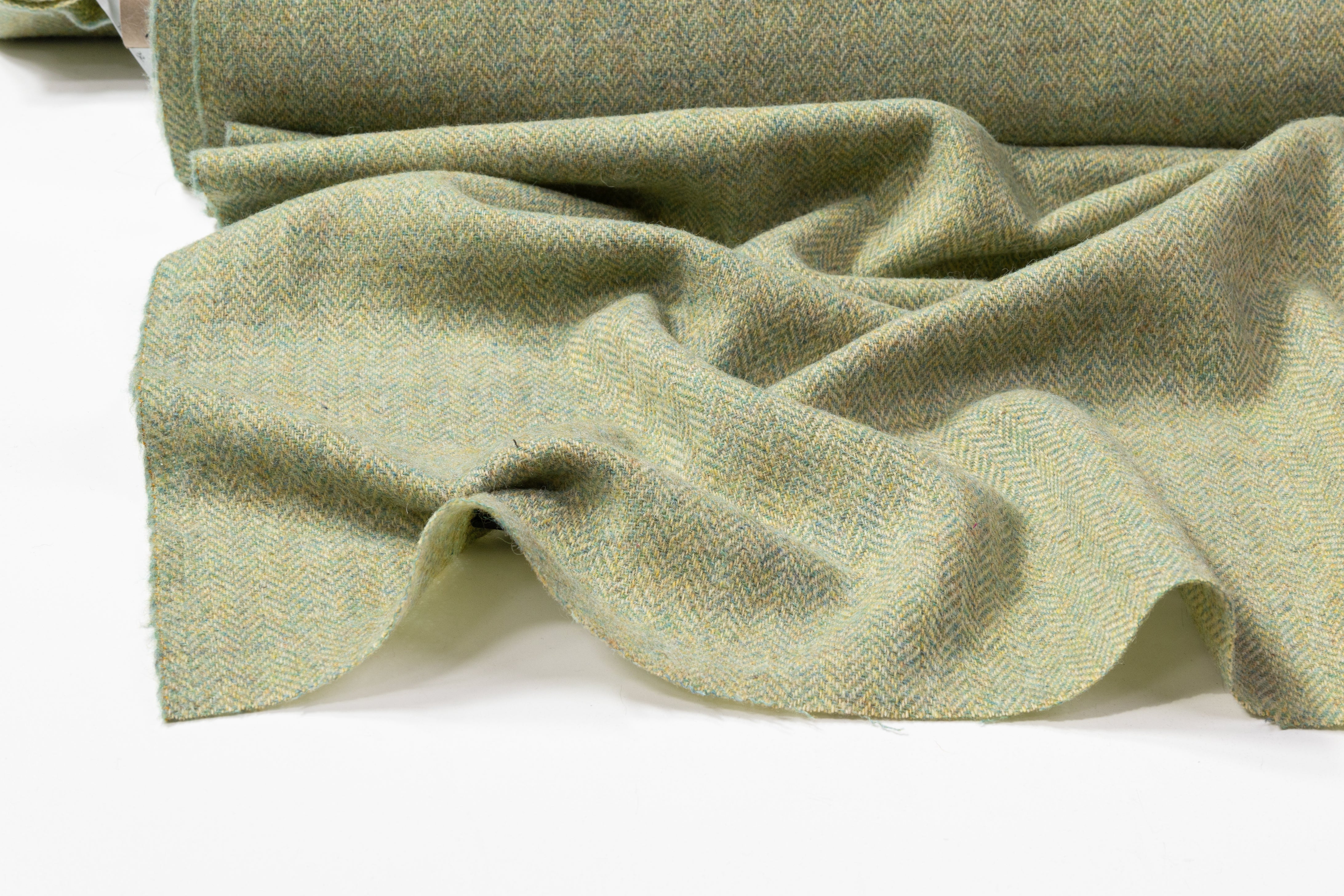 Herringbone Italian Wool Tweed Coating - Green
