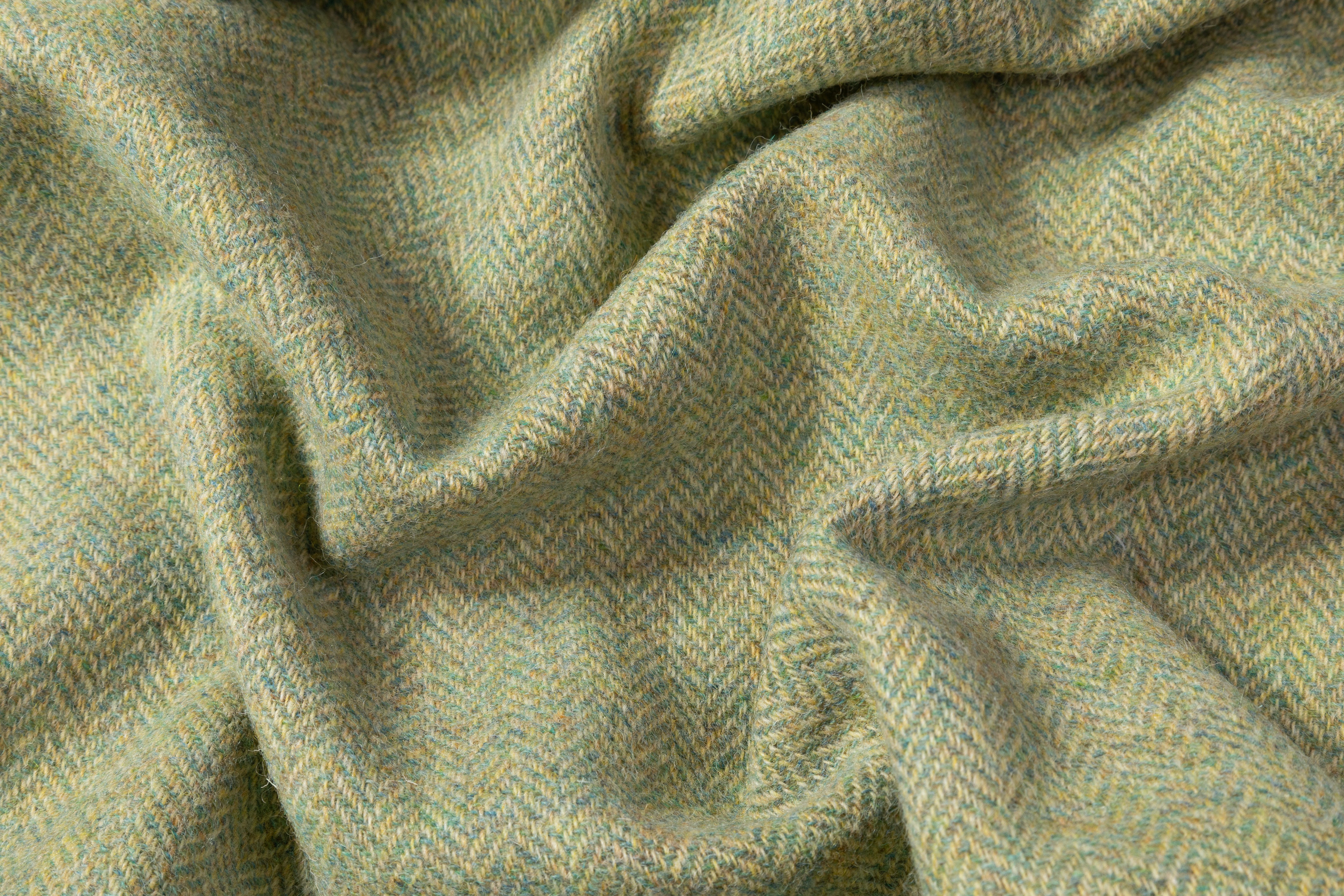 Herringbone Italian Wool Tweed Coating - Green