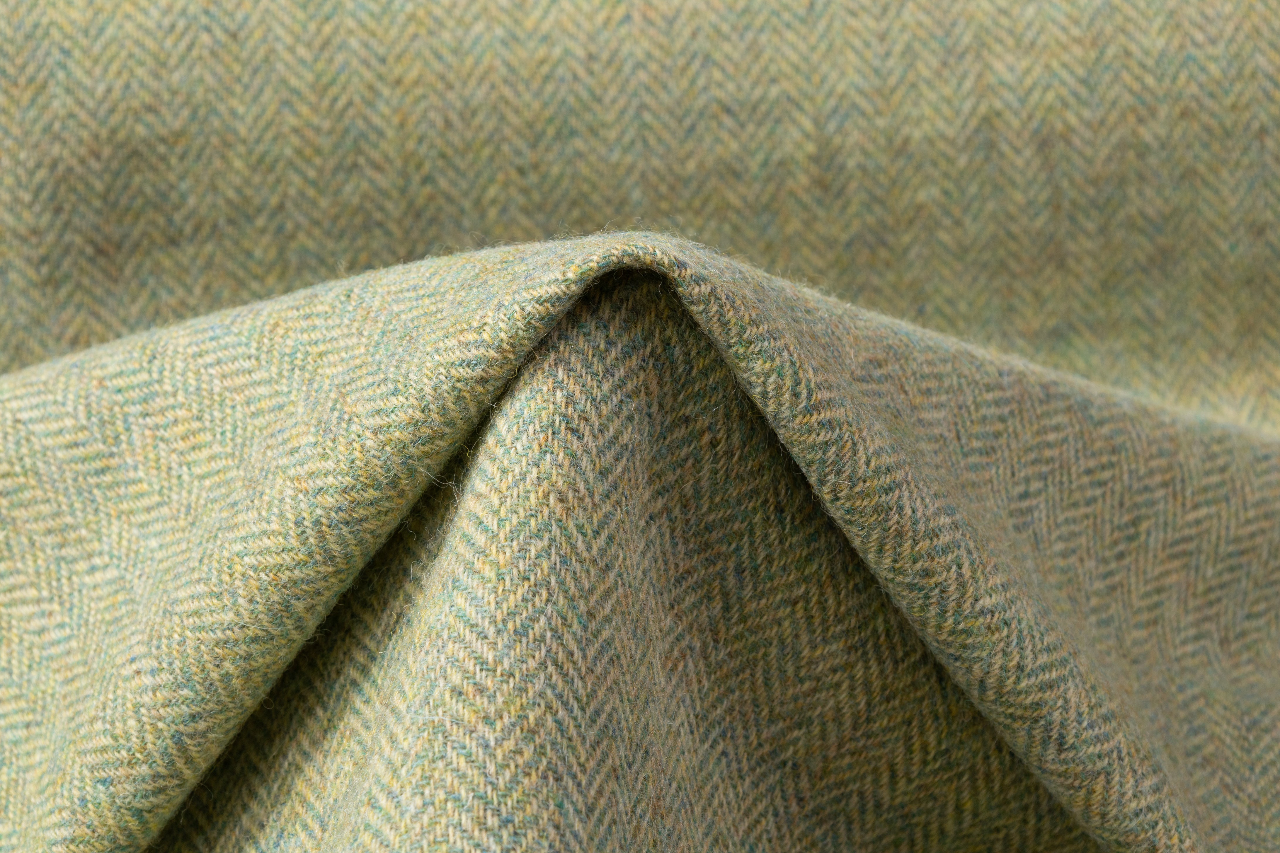 Herringbone Italian Wool Tweed Coating - Green