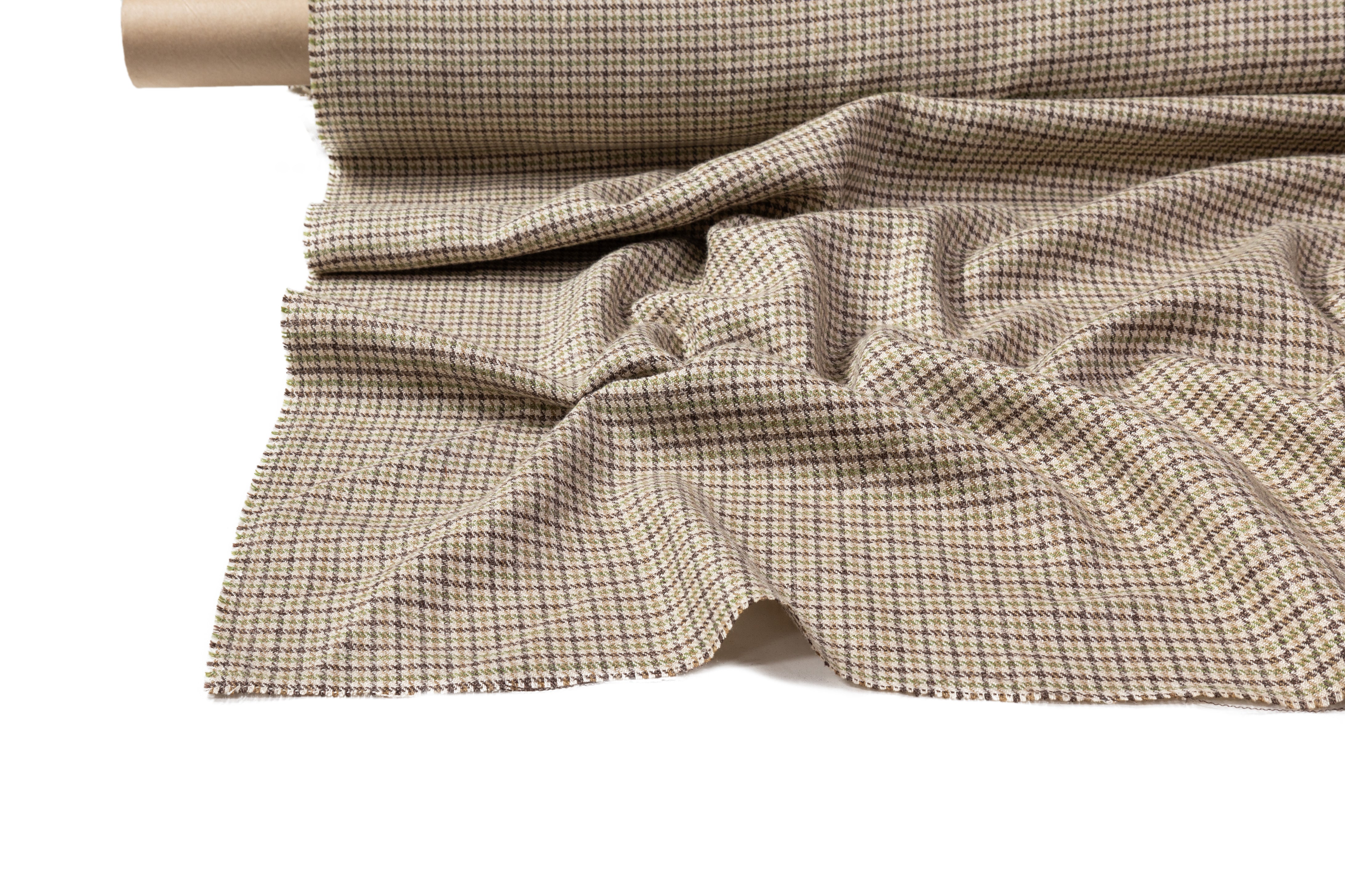 Houndstooth Italian Wool Viscose Suiting - Brown / Green