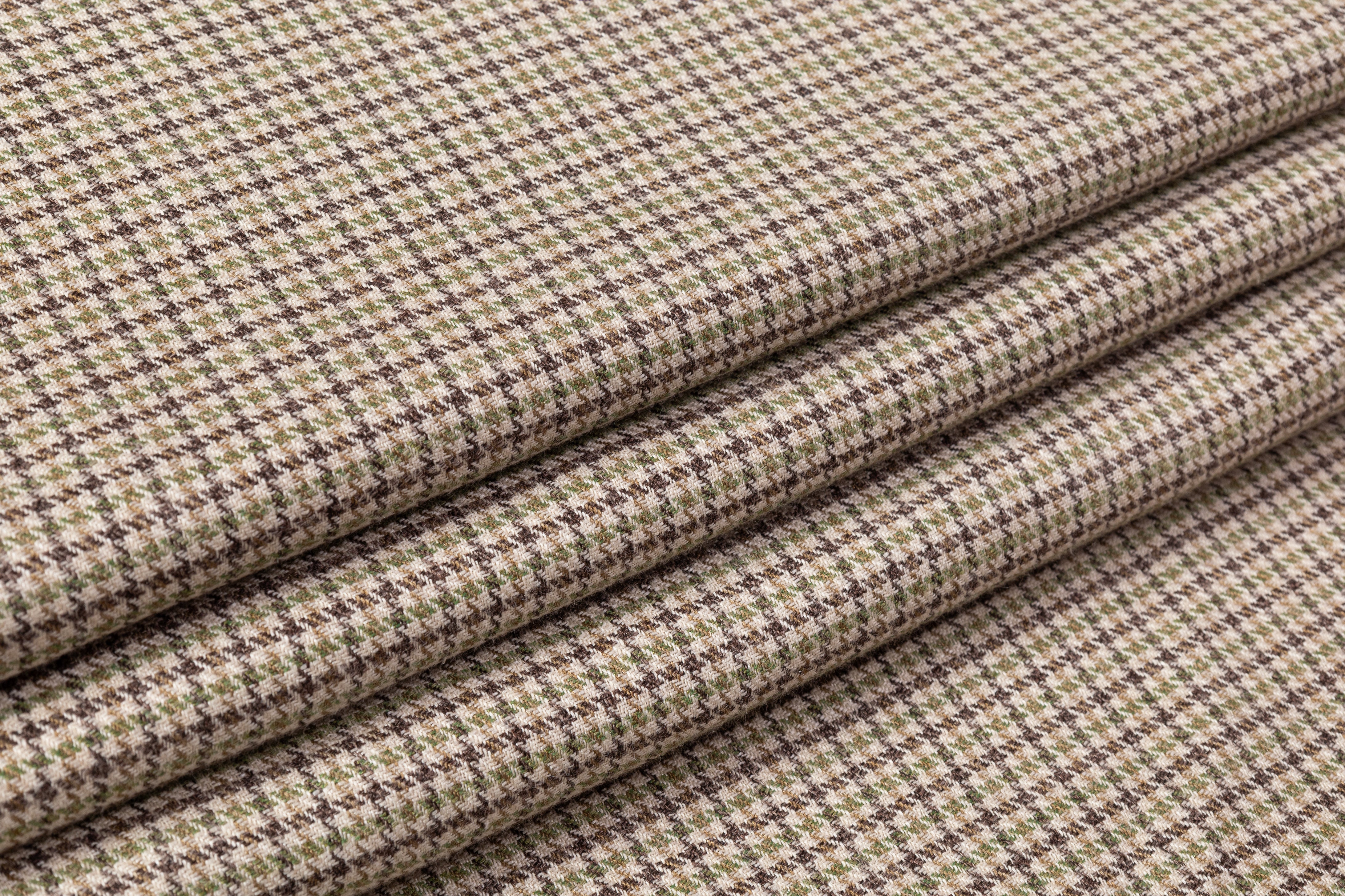 Houndstooth Italian Wool Viscose Suiting - Brown / Green