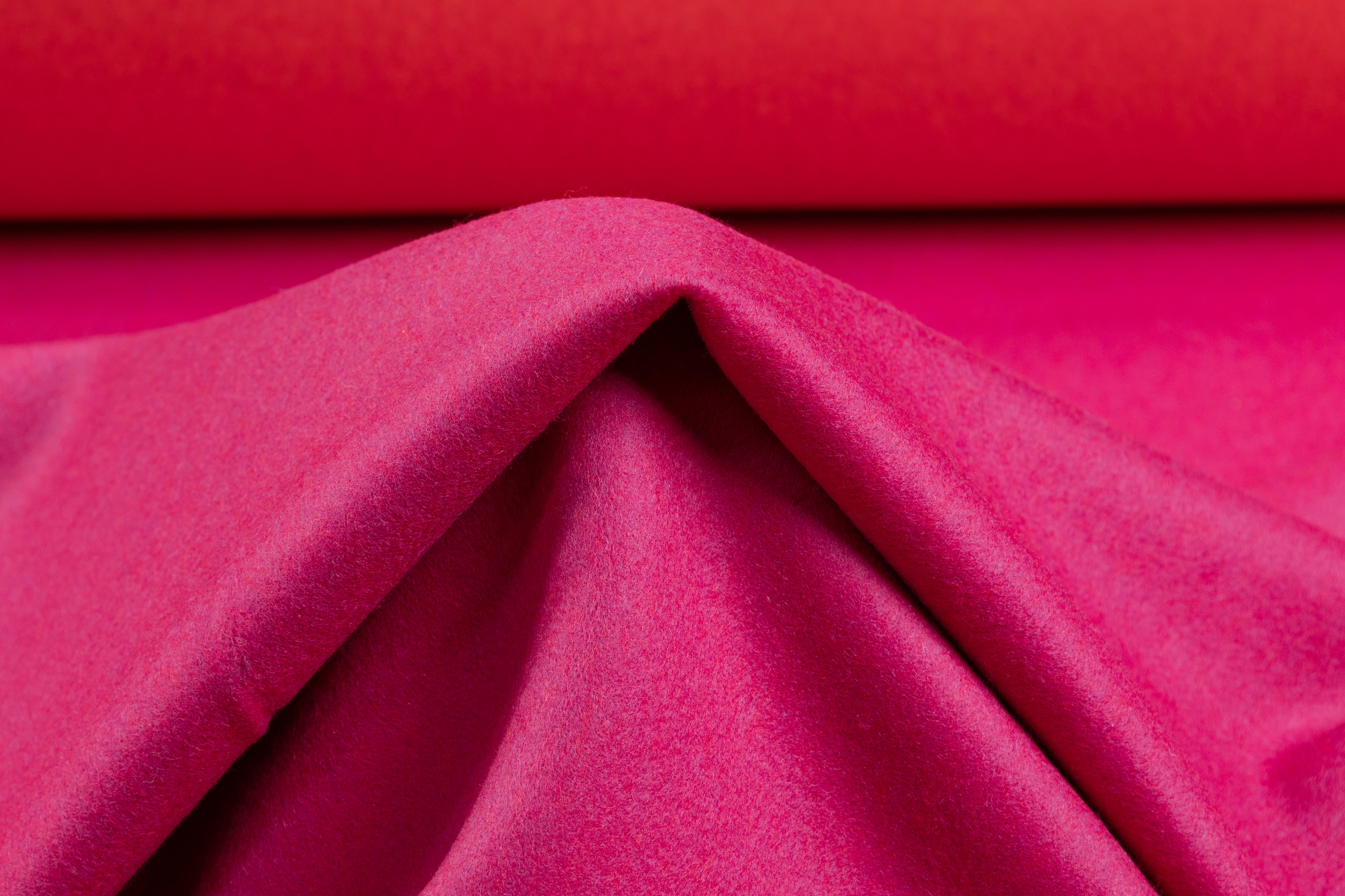 Double Faced Melton Wool Nylon Coating - Blood Orange / Fuchsia