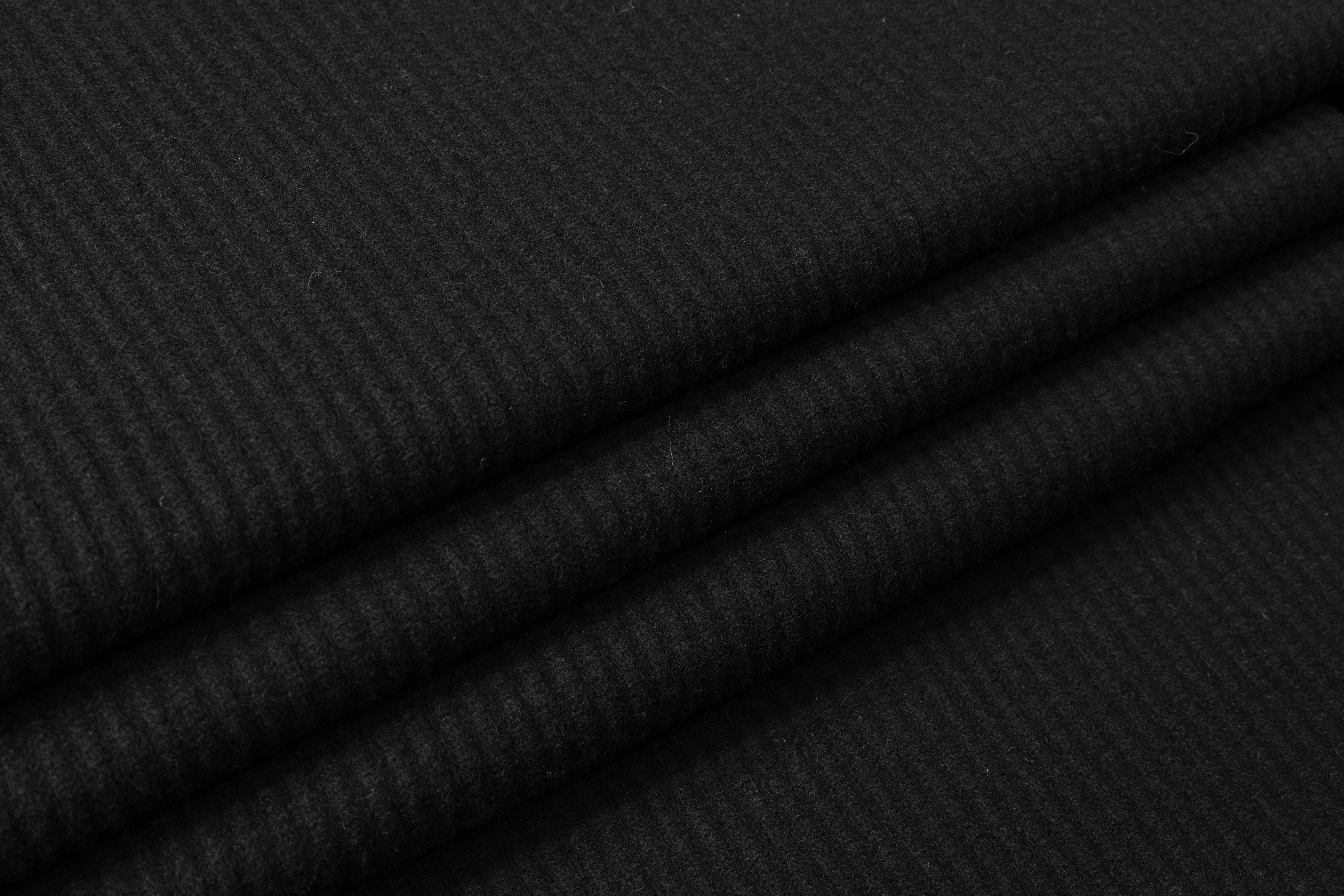 Ribbed Italian Wool Nylon Coating - Black