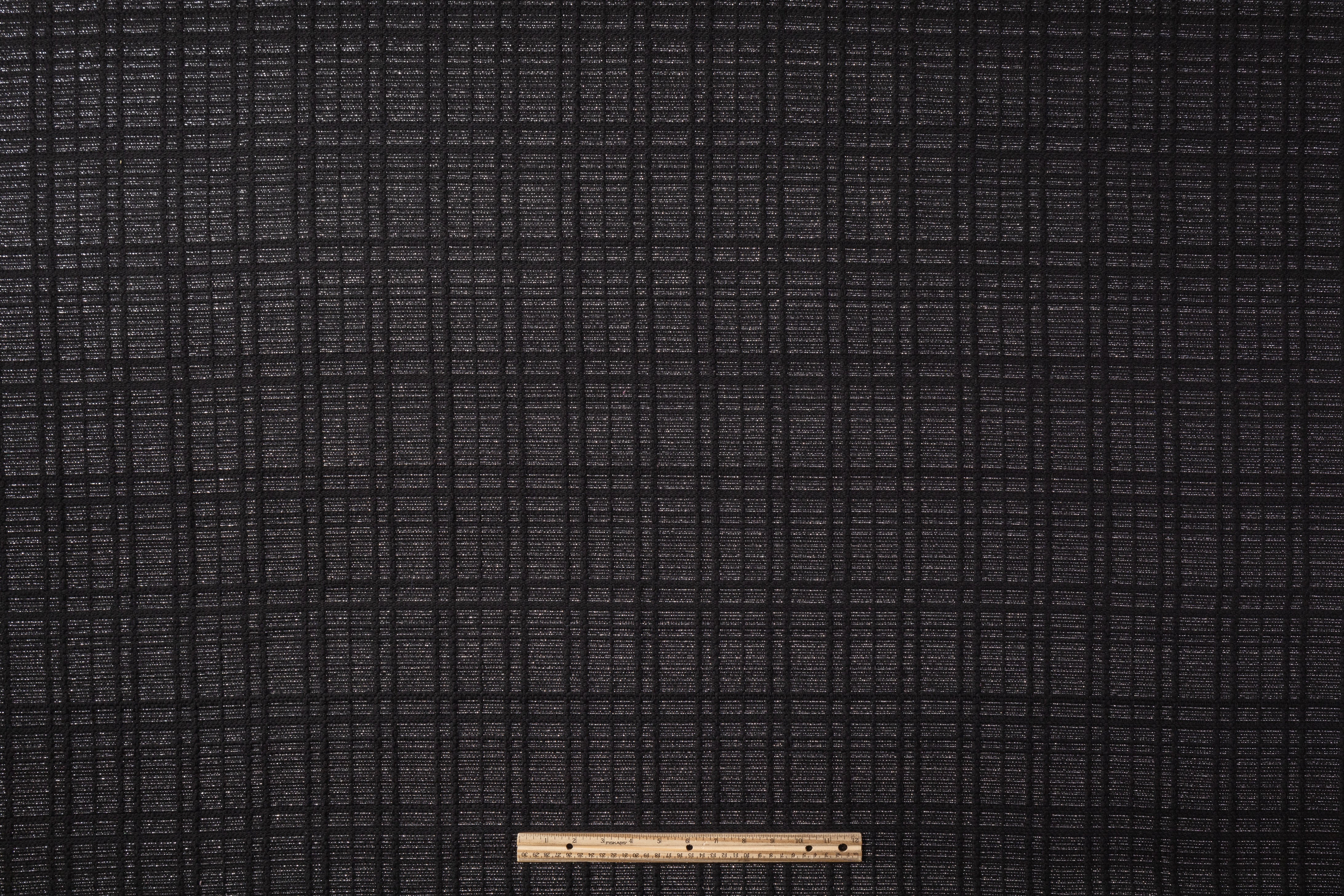 Checked Metallic Italian Wool Blend Tweed Coating - Black / Silver