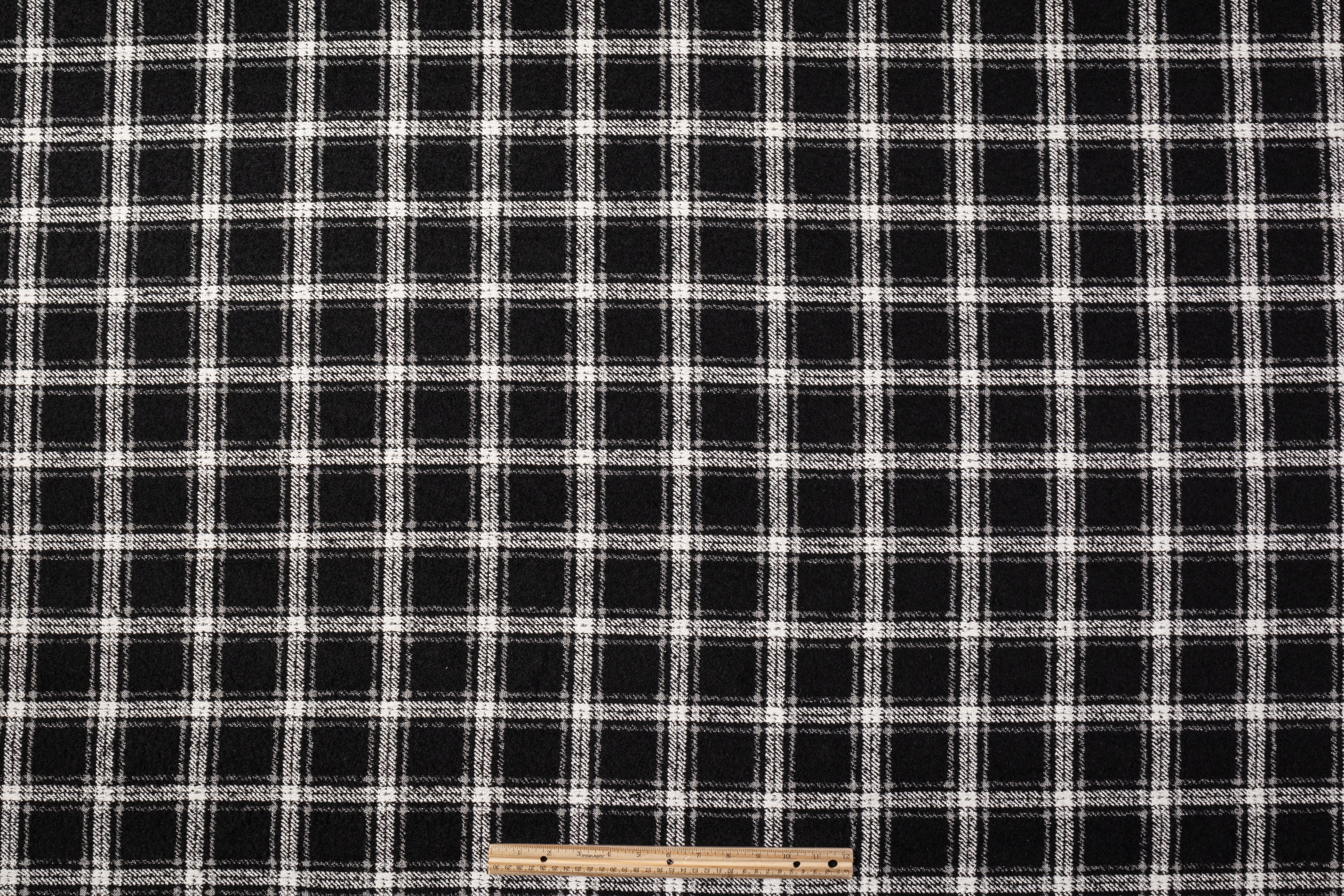 Checked Italian Poly Wool Tweed Boucle - Black / White