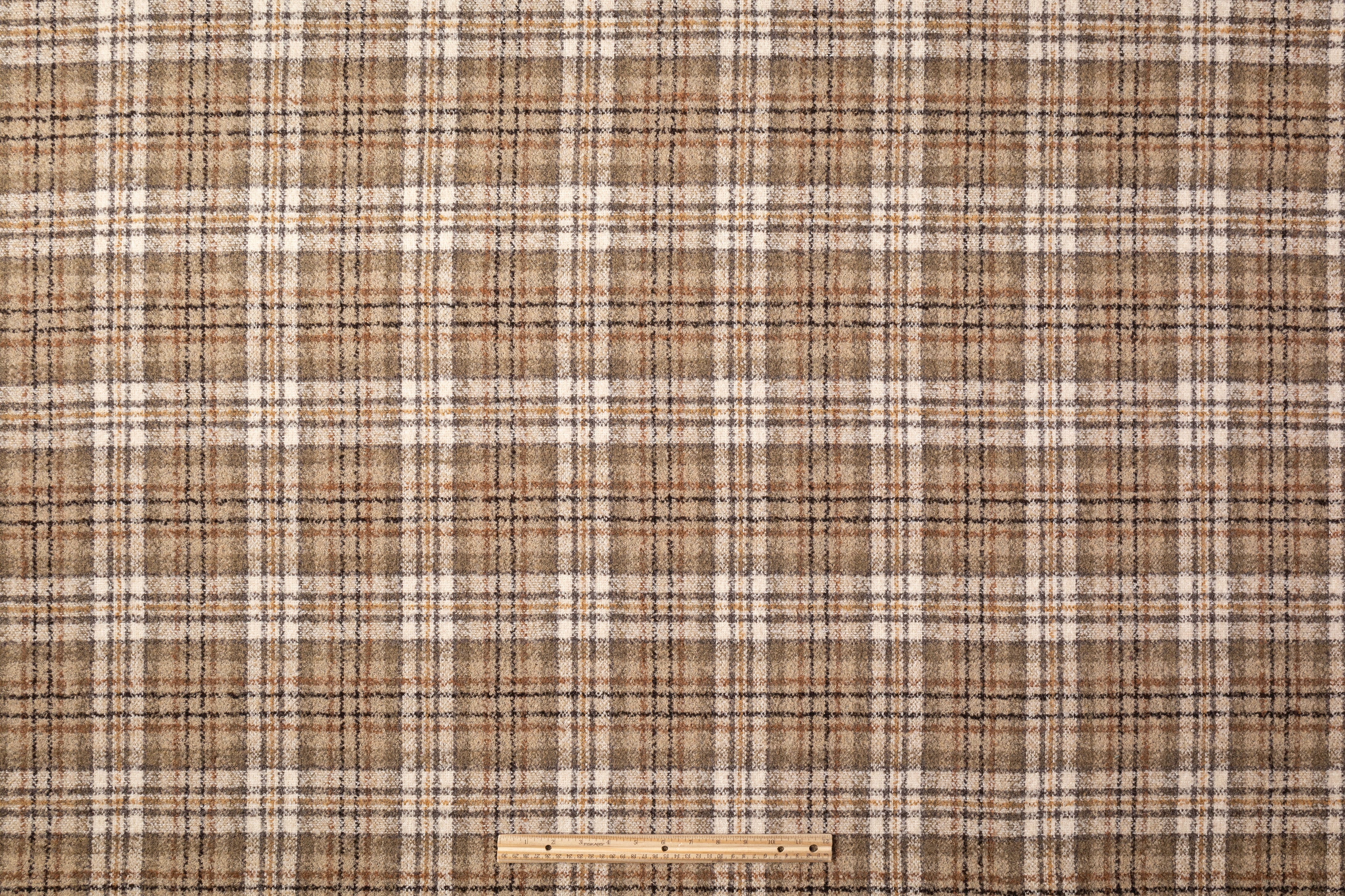 Plaid Italian Poly Wool Tweed Boucle - Tan