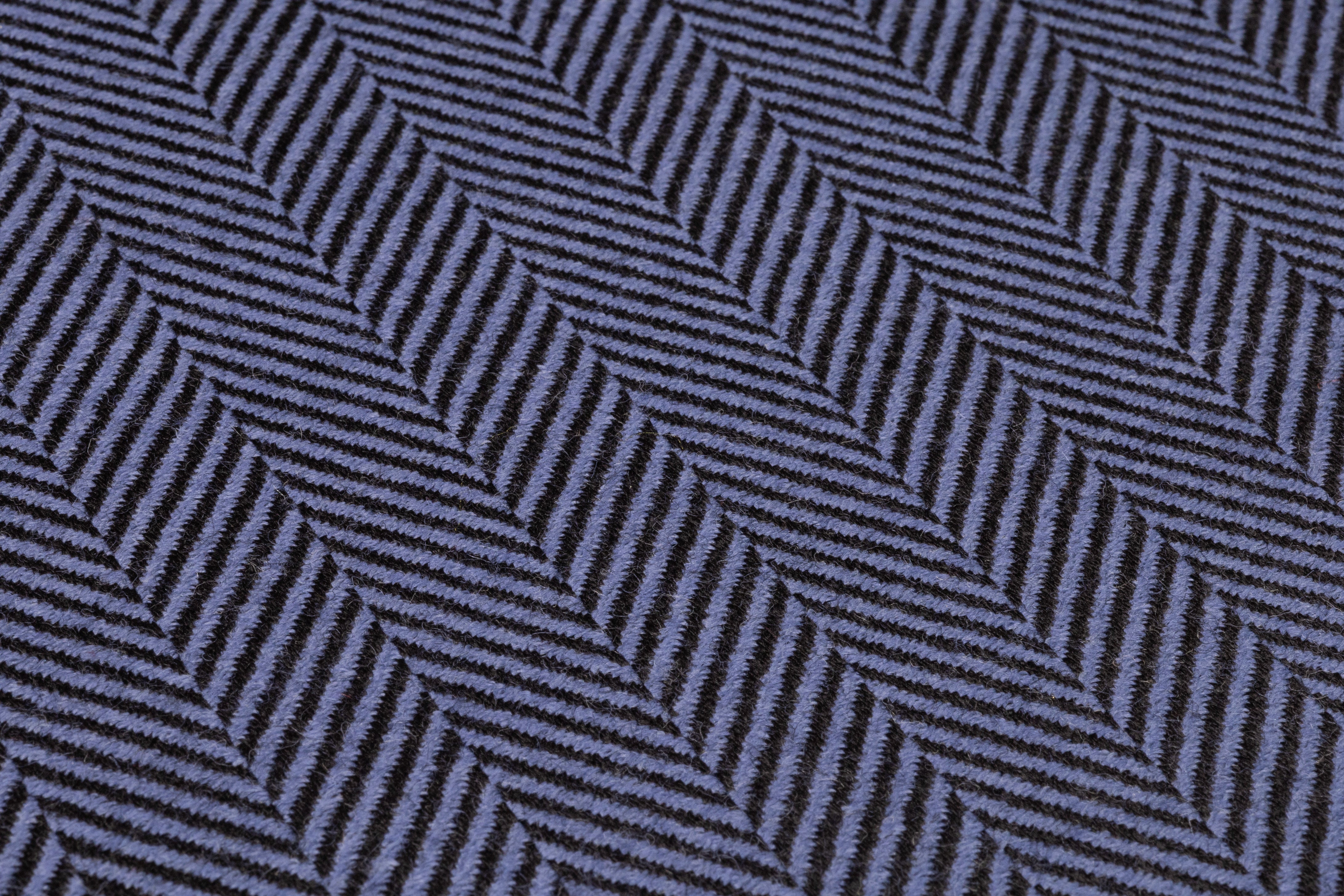 Herringbone Italian Wool Suiting - Steel Blue / Black