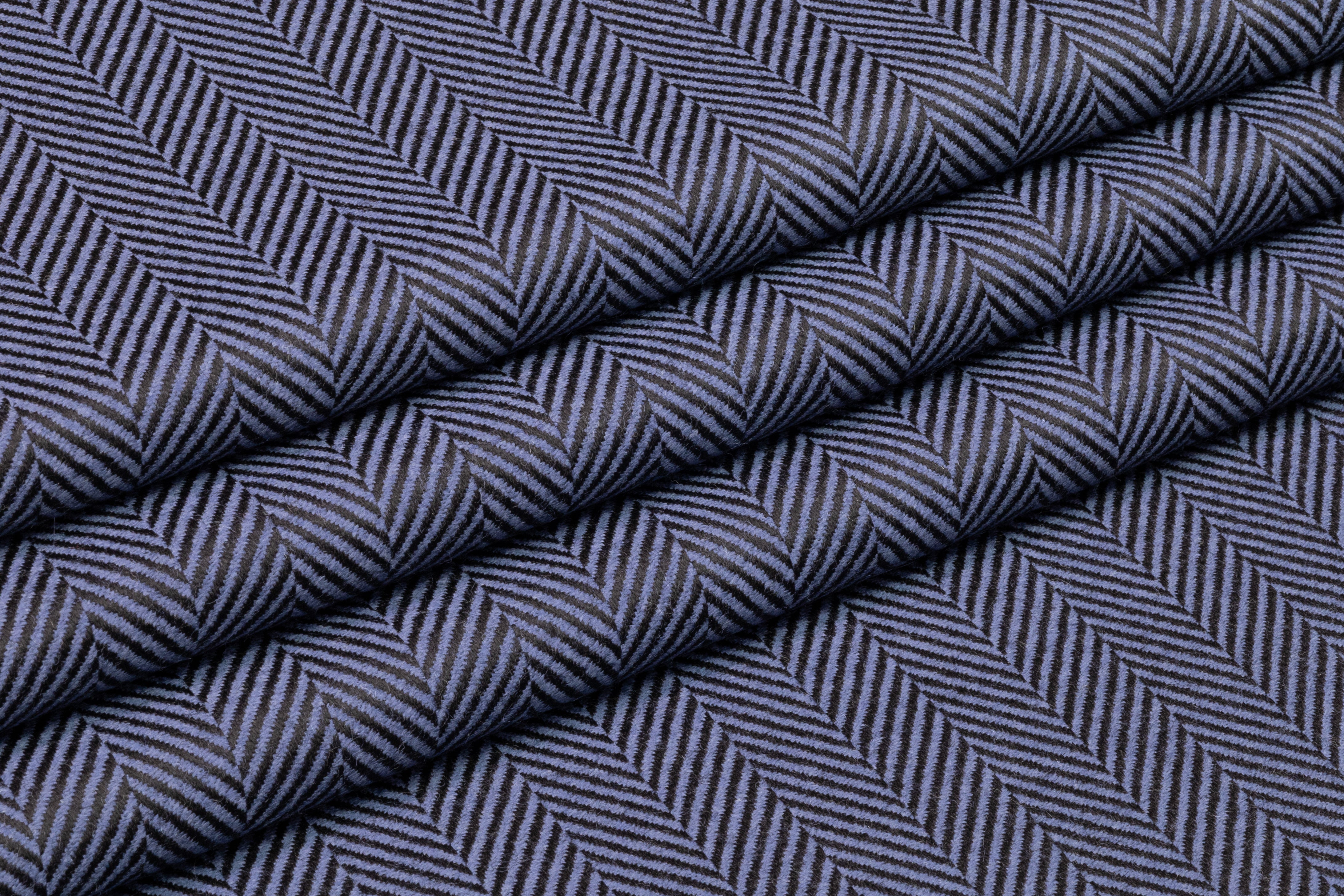 Herringbone Italian Wool Suiting - Steel Blue / Black
